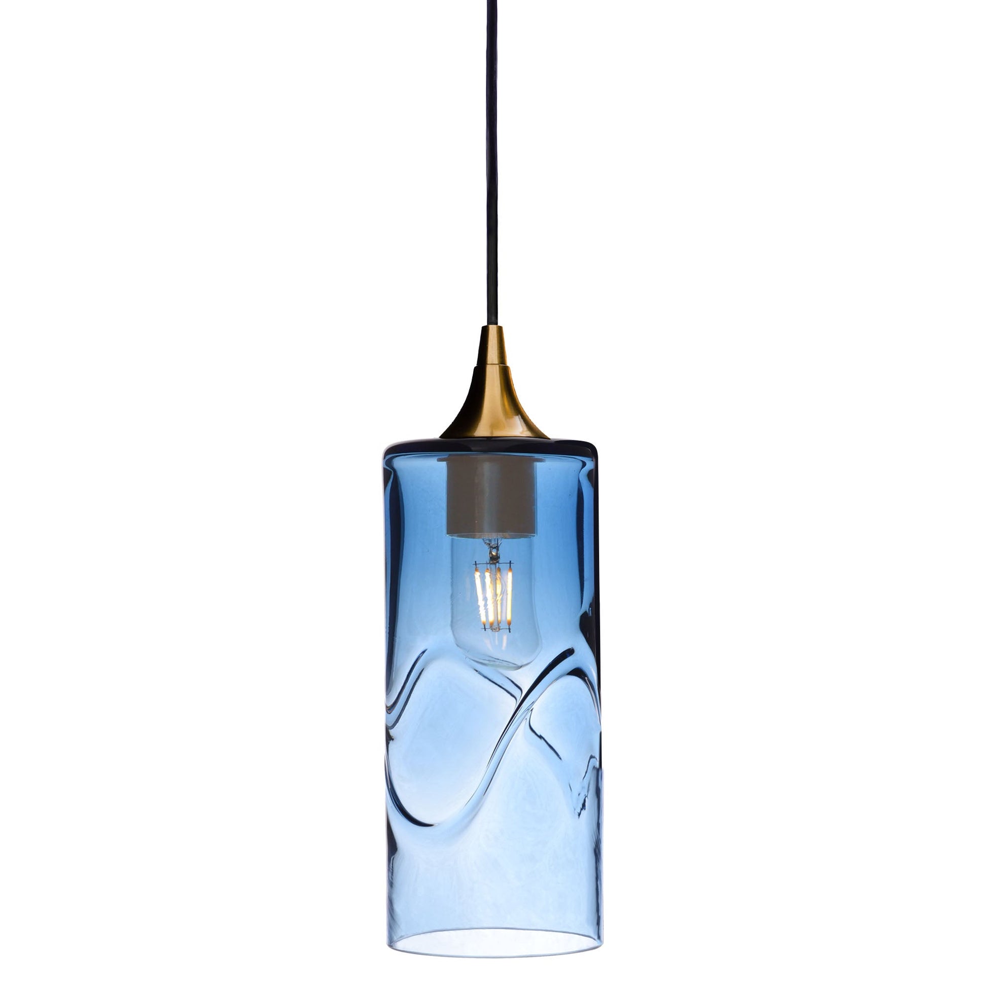 515 Swell: Single Pendant Light-Glass-Bicycle Glass Co-Steel Blue-Polished Brass-Bicycle Glass Co