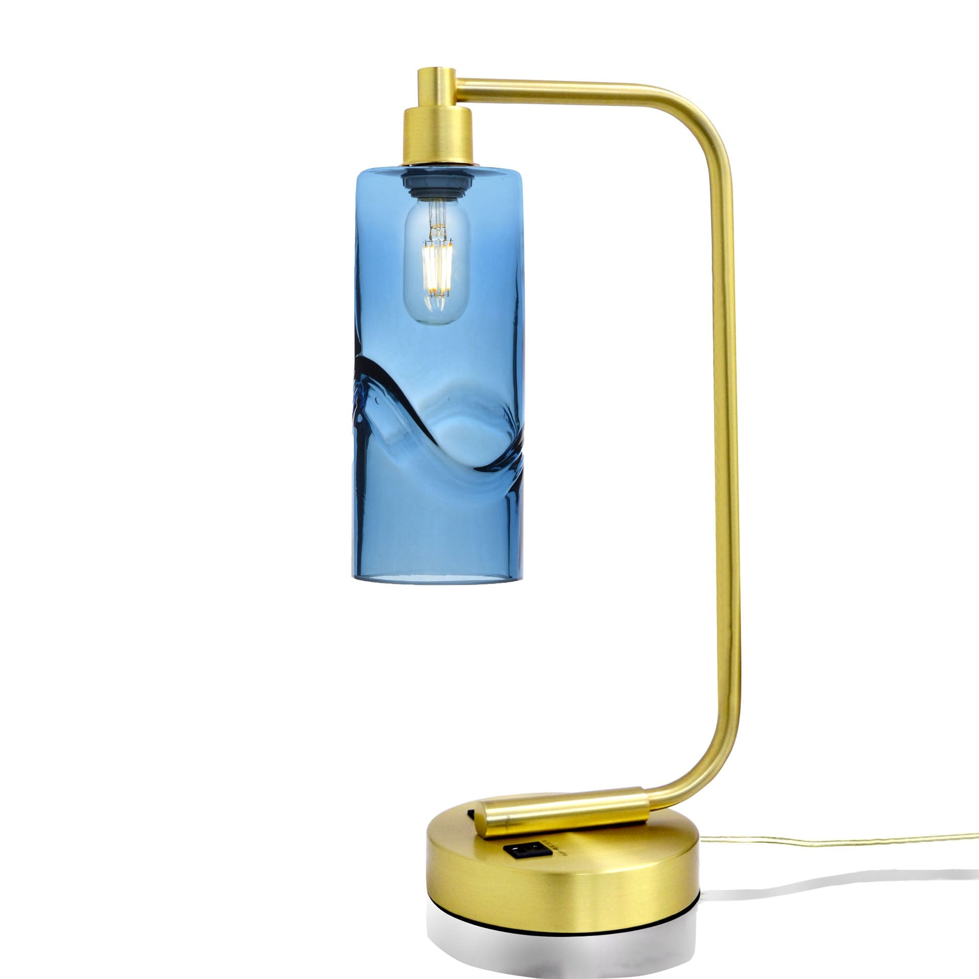 515 Swell: Table Lamp-Glass-Bicycle Glass Co - Hotshop-Steel Blue-Satin Brass-Bicycle Glass Co