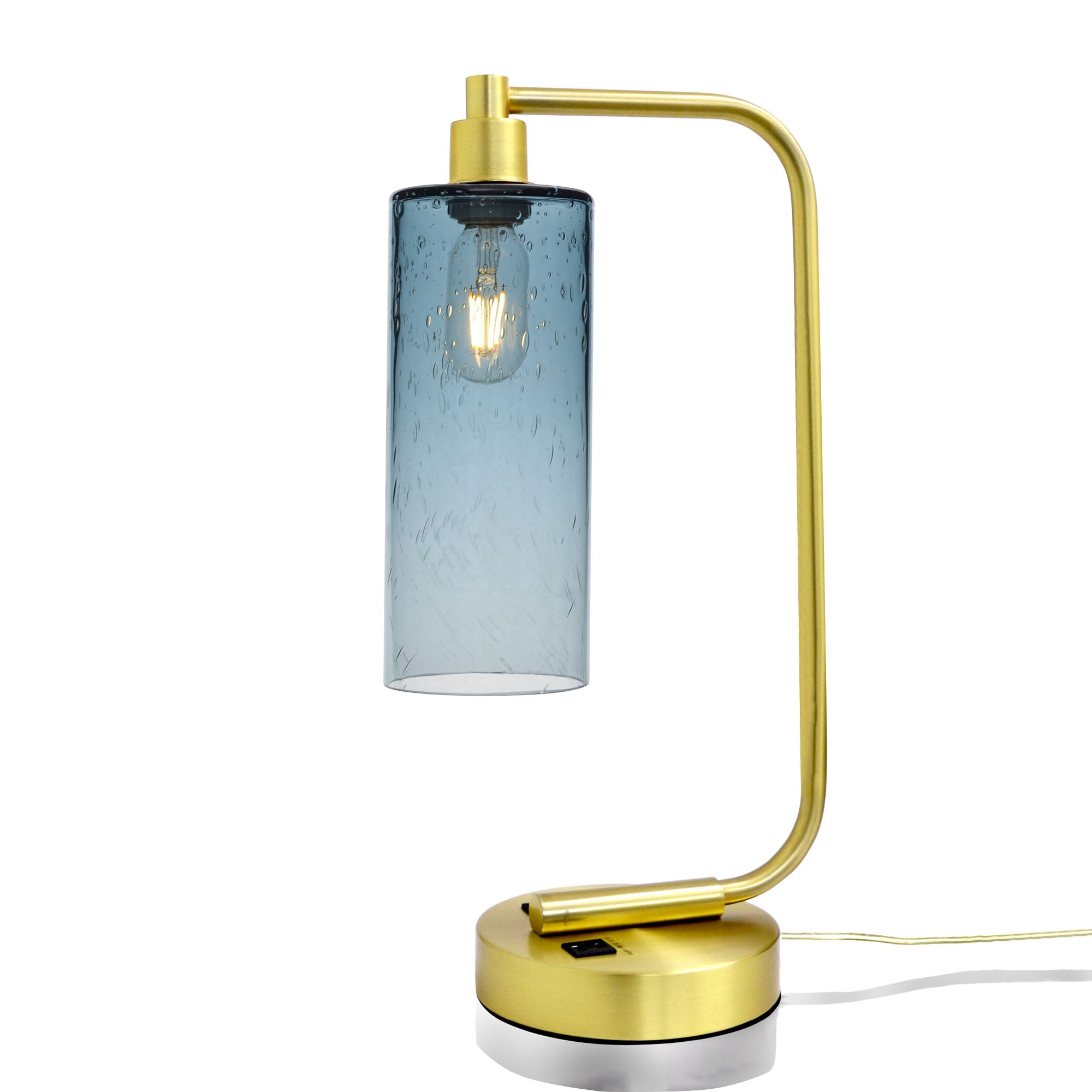 515 Table Lamp-Glass-Bicycle Glass Co - Hardware-Lunar-Slate Gray-Satin Brass-Bicycle Glass Co