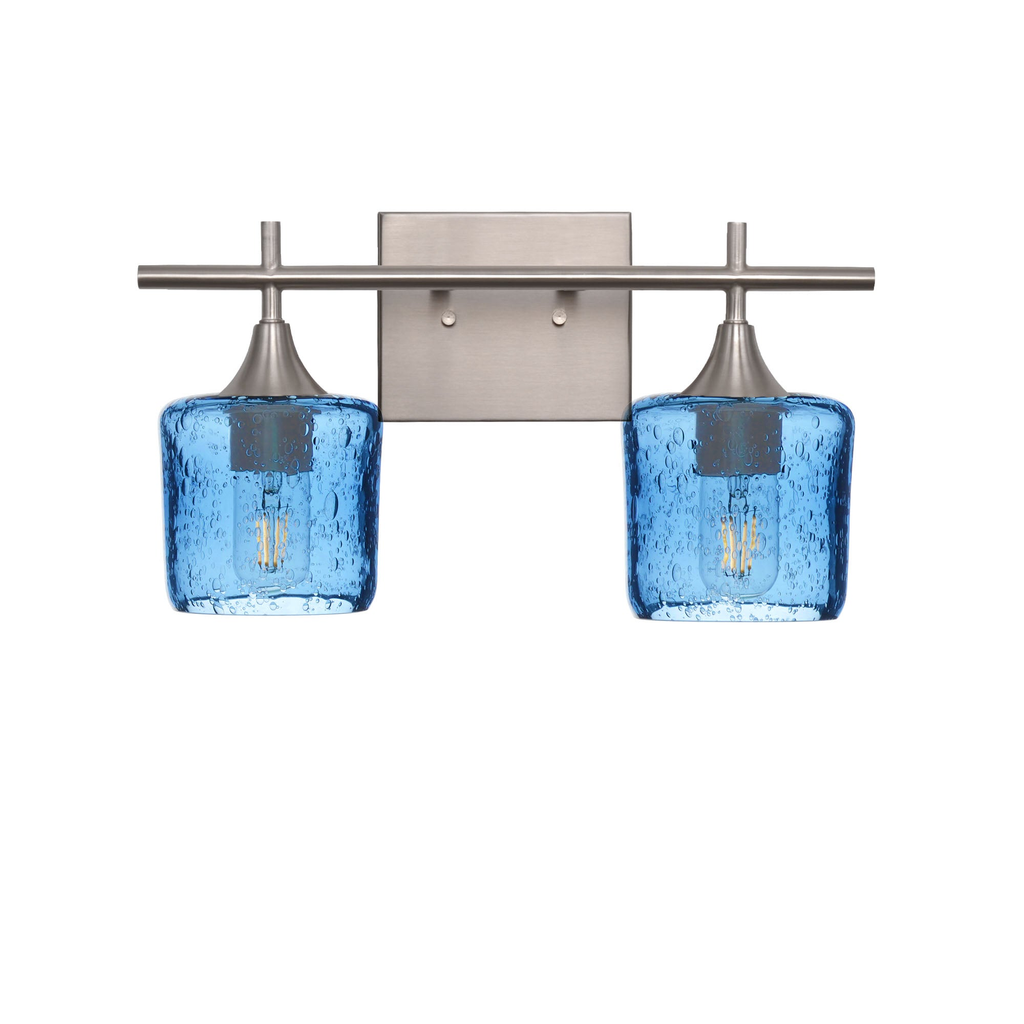 601 2-Light Wall Vanity-Glass-Bicycle Glass Co - Hotshop-Brushed Nickel-Lunar-Steel Blue-Bicycle Glass Co