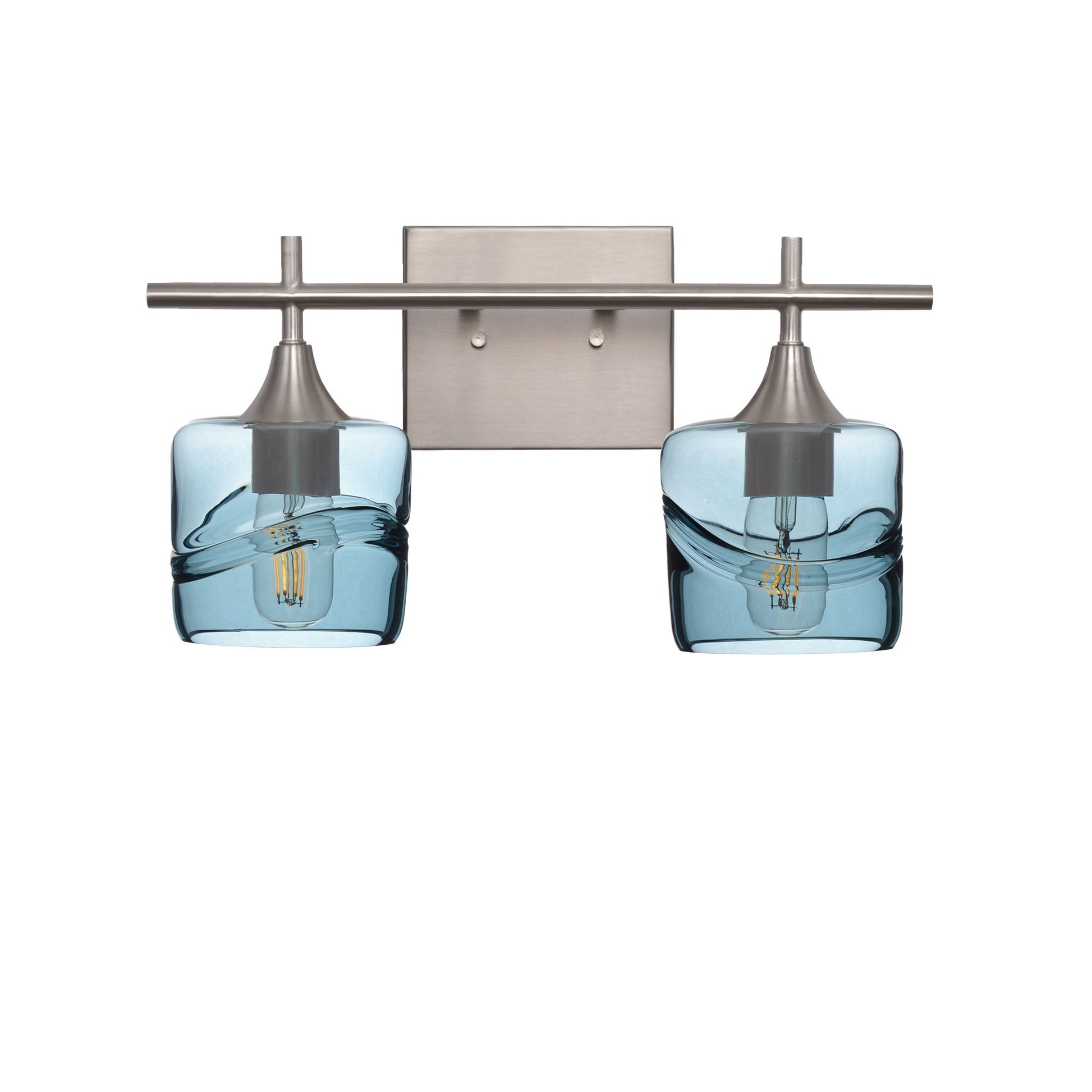 601 2-Light Wall Vanity-Glass-Bicycle Glass Co - Hotshop-Brushed Nickel-Lunar-Steel Blue-Bicycle Glass Co