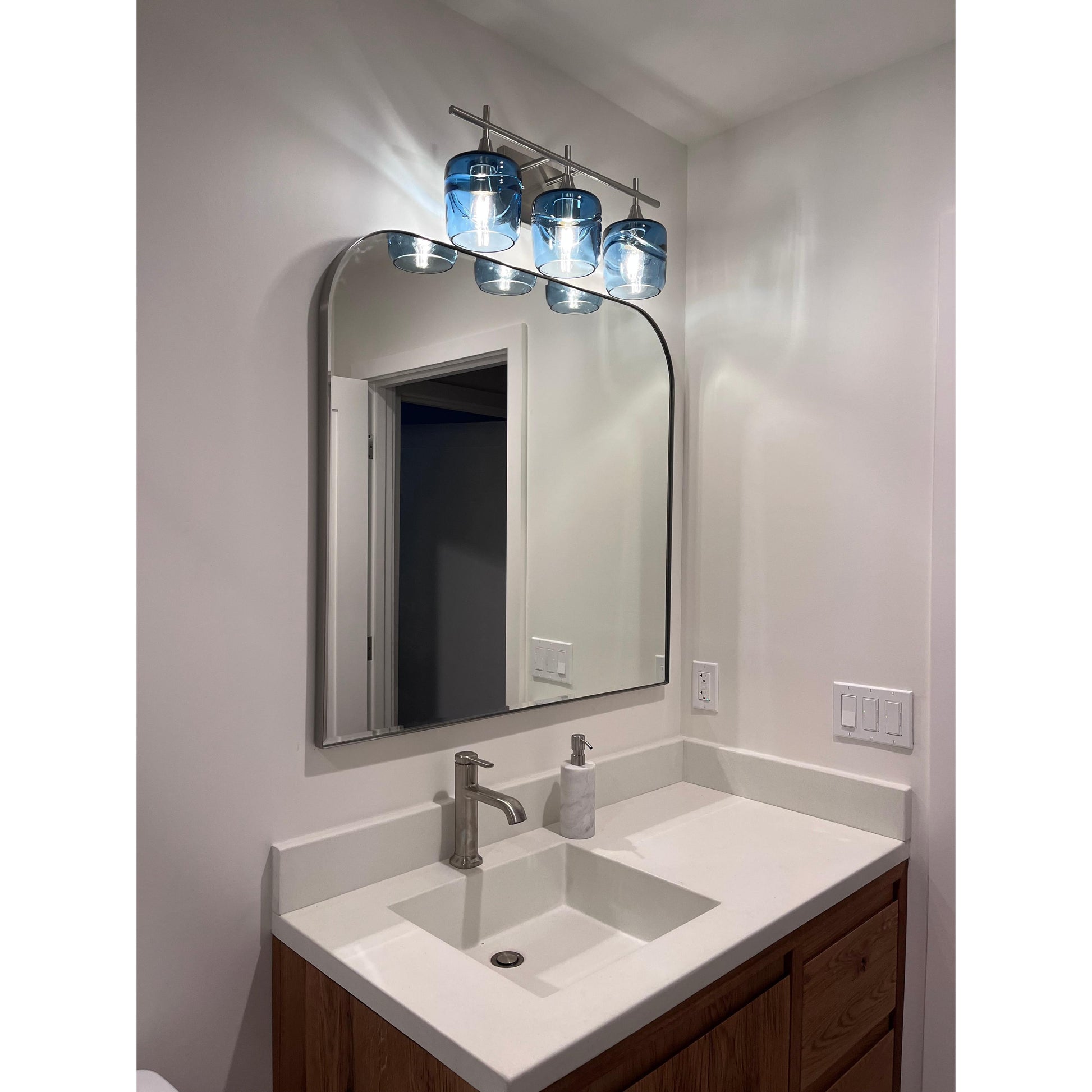 601 3-Light Vanity-Glass-Bicycle Glass Co - Hotshop-Brushed Nickel-Lunar-Steel Blue-Bicycle Glass Co