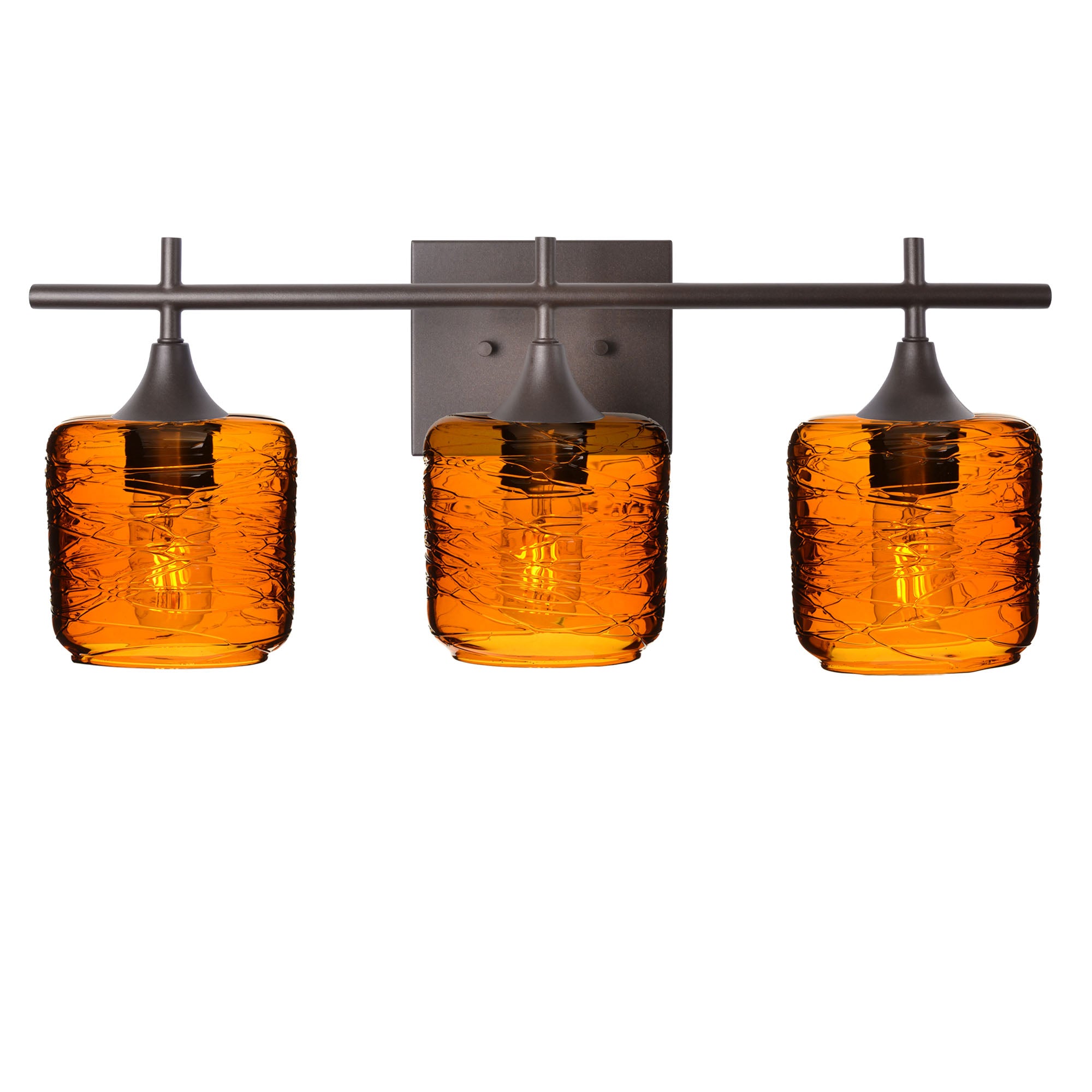 601 3-Light Vanity-Glass-Bicycle Glass Co - Hotshop-Antique Bronze-Spun-Golden Amber-Bicycle Glass Co