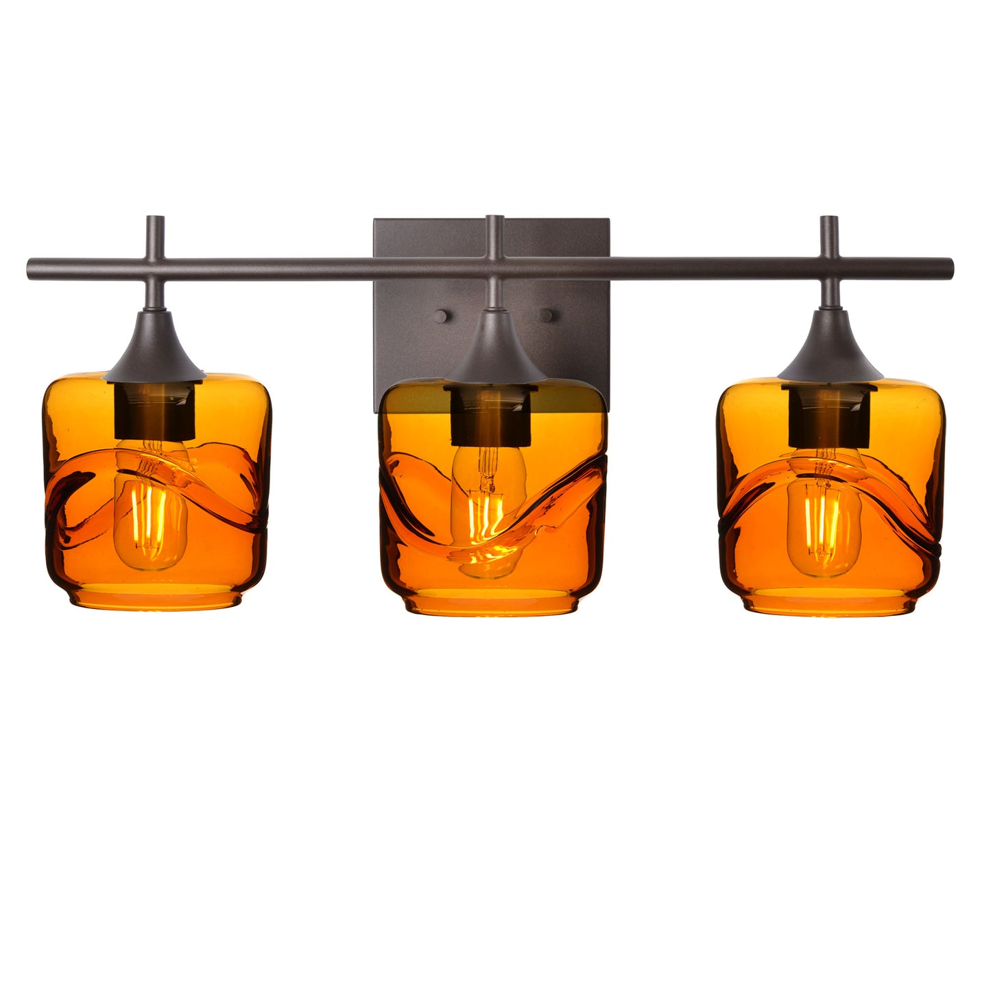 601 3-Light Vanity-Glass-Bicycle Glass Co - Hotshop-Antique Bronze-Swell-Golden Amber-Bicycle Glass Co