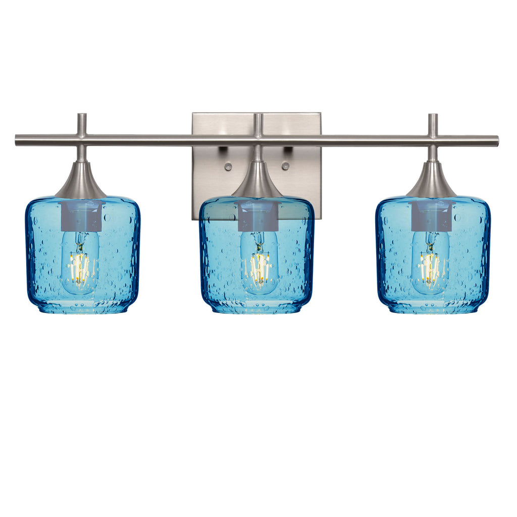 601 3-Light Vanity-Glass-Bicycle Glass Co - Hotshop-Brushed Nickel-Lunar-Steel Blue-Bicycle Glass Co