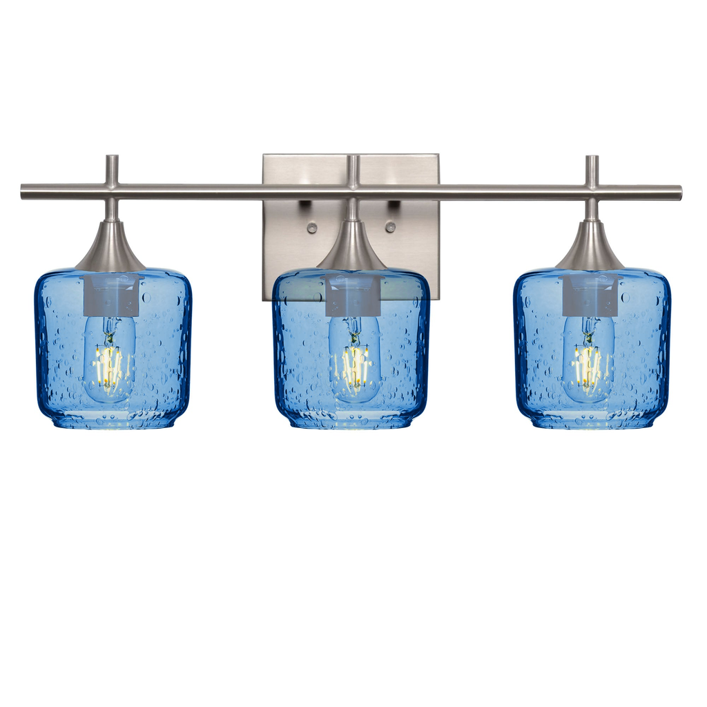 601 3-Light Vanity-Glass-Bicycle Glass Co - Hotshop-Brushed Nickel-Lunar-Steel Blue-Bicycle Glass Co