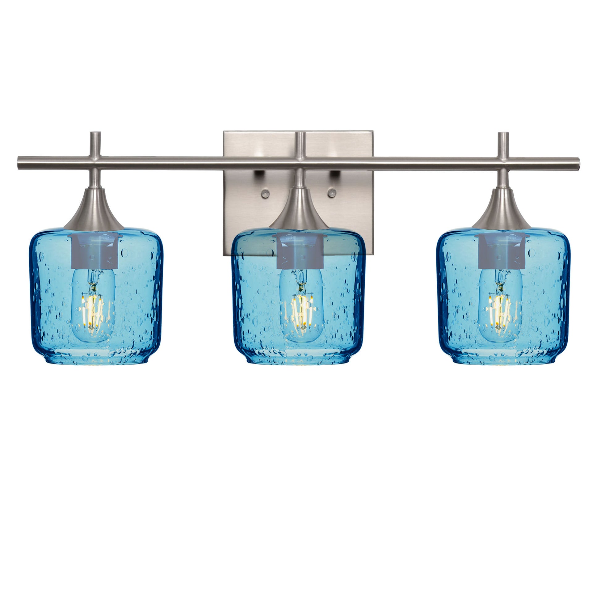 601 3-Light Vanity-Glass-Bicycle Glass Co - Hotshop-Brushed Nickel-Lunar-Steel Blue-Bicycle Glass Co
