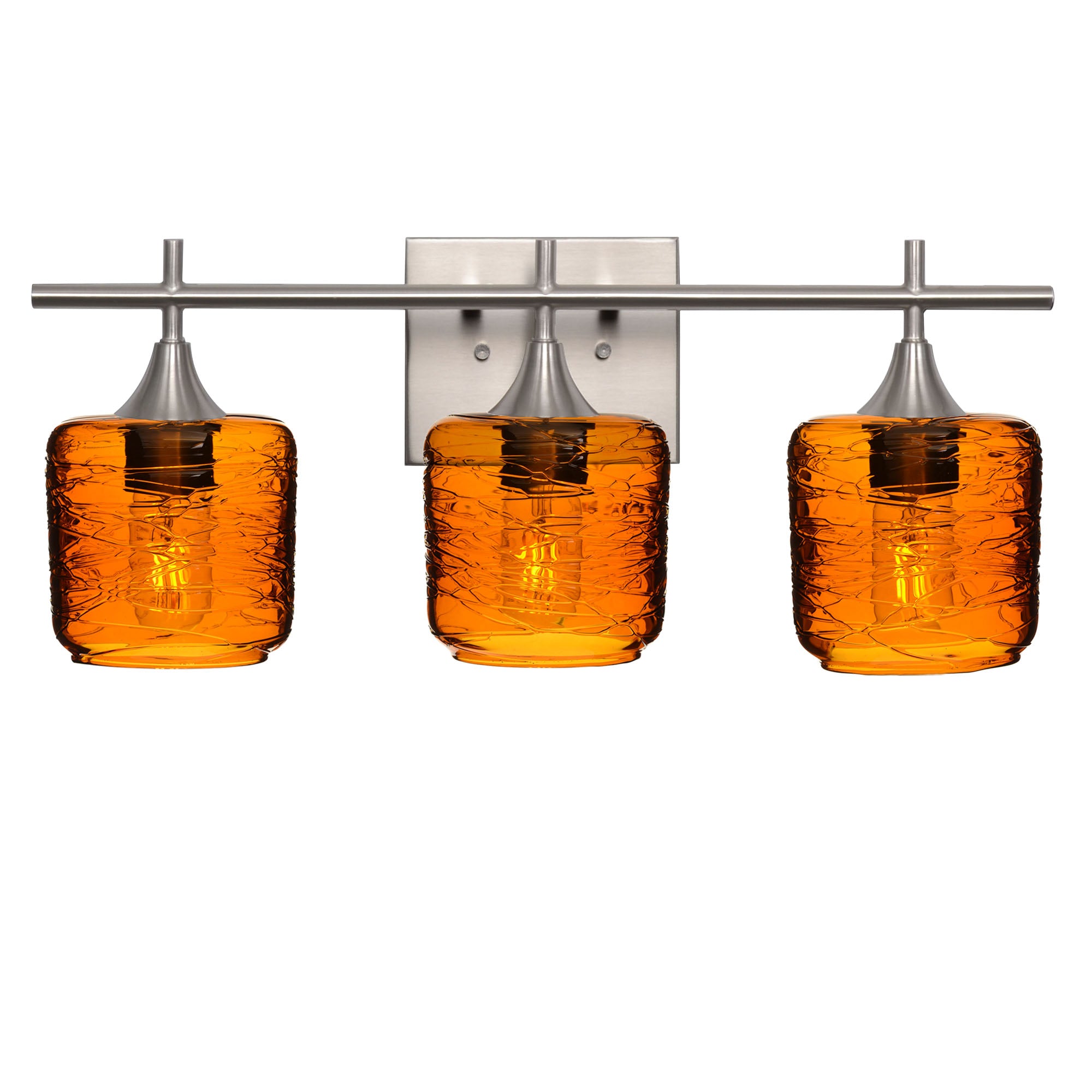 601 3-Light Vanity-Glass-Bicycle Glass Co - Hotshop-Brushed Nickel-Spun-Golden Amber-Bicycle Glass Co