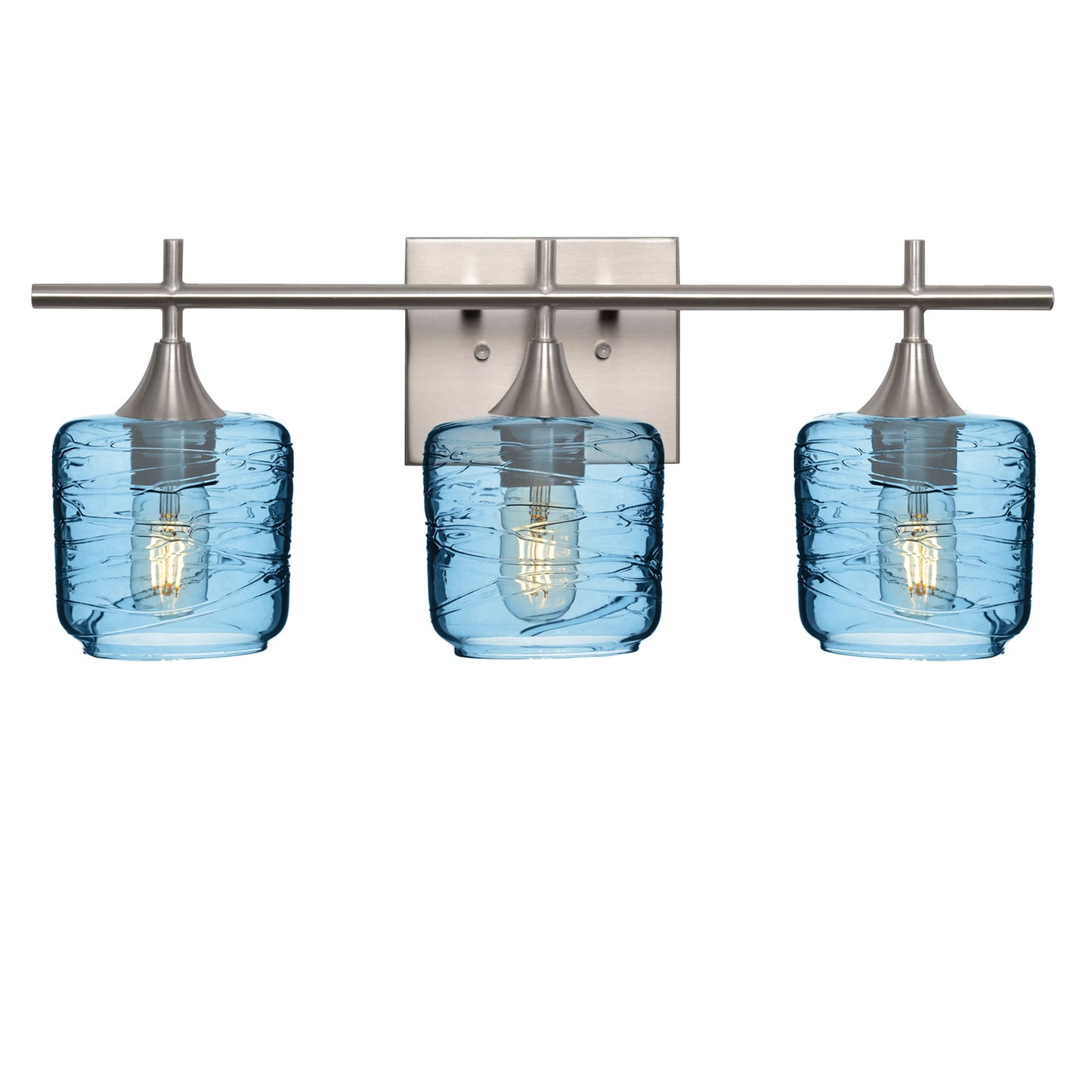 601 3-Light Vanity-Glass-Bicycle Glass Co - Hotshop-Brushed Nickel-Spun-Steel Blue-Bicycle Glass Co
