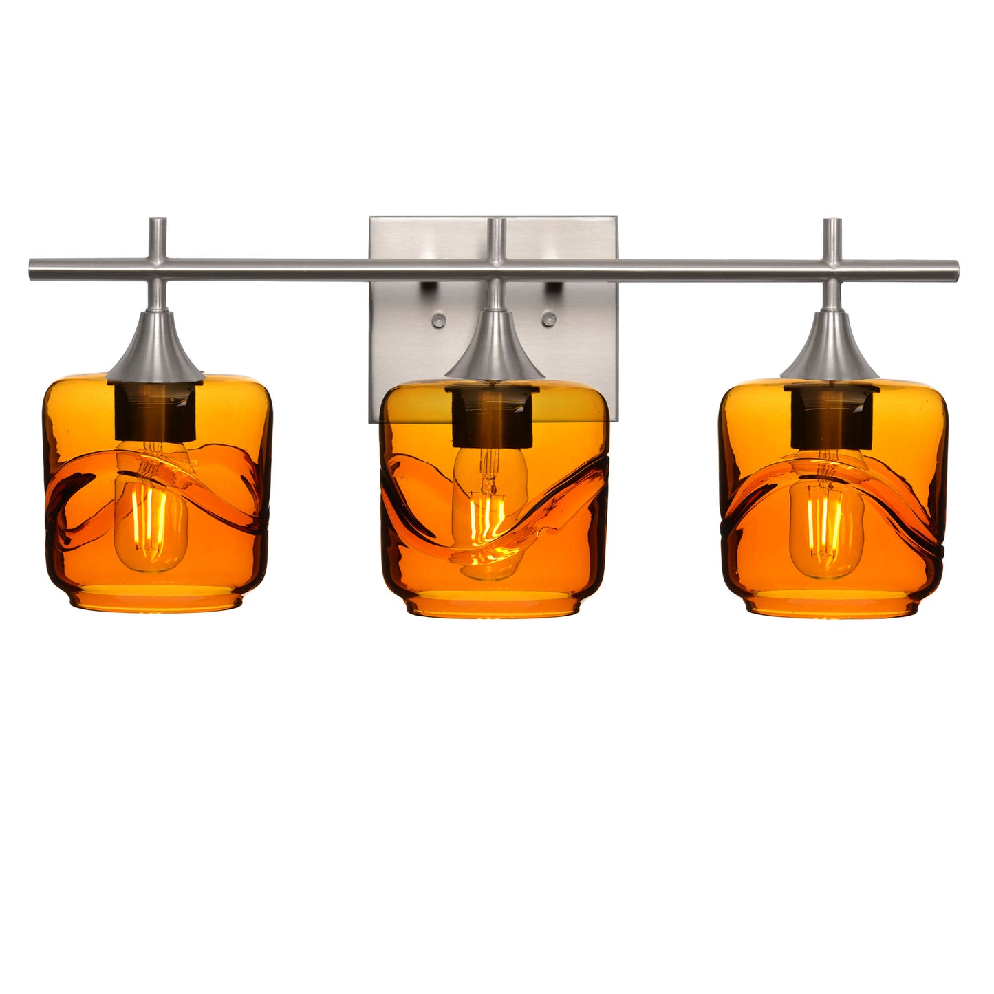 601 3-Light Vanity-Glass-Bicycle Glass Co - Hotshop-Brushed Nickel-Swell-Golden Amber-Bicycle Glass Co