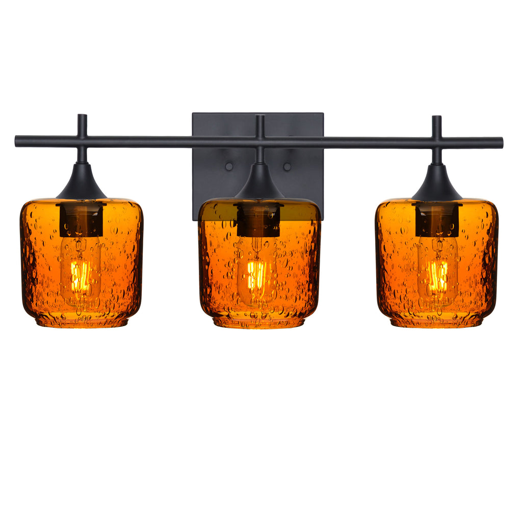 601 3-Light Vanity-Glass-Bicycle Glass Co - Hotshop-Matte Black-Lunar-Golden Amber-Bicycle Glass Co