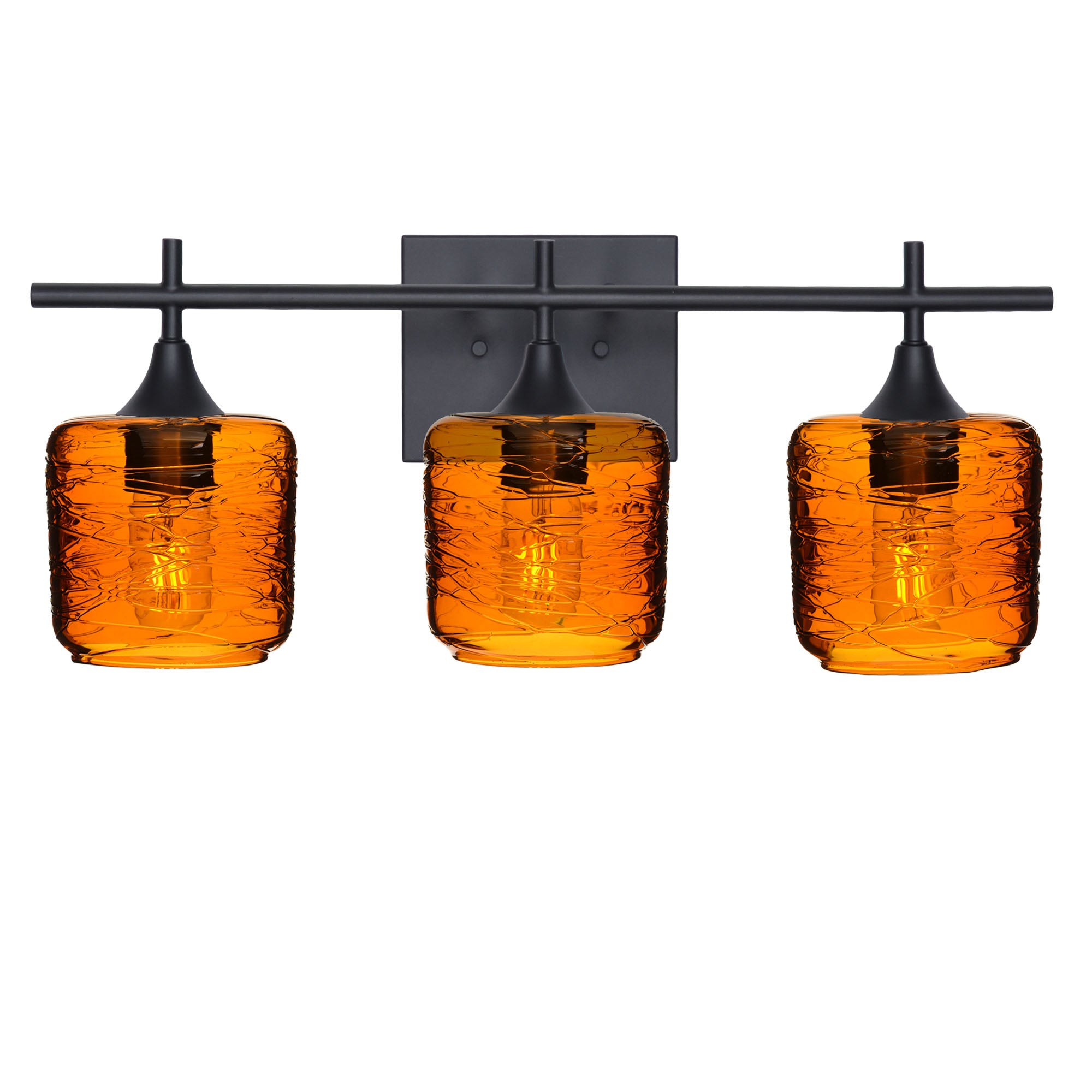 601 3-Light Vanity-Glass-Bicycle Glass Co - Hotshop-Matte Black-Spun-Golden Amber-Bicycle Glass Co