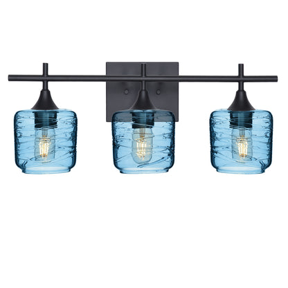 601 3-Light Vanity-Glass-Bicycle Glass Co - Hotshop-Matte Black-Spun-Steel Blue-Bicycle Glass Co