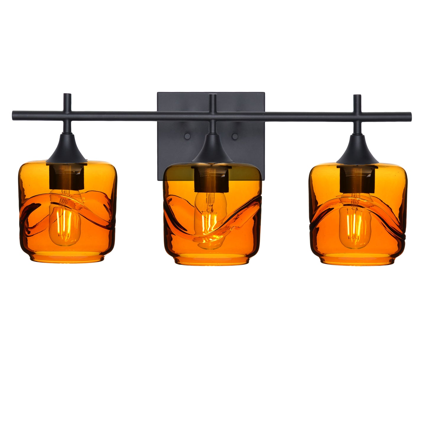 601 3-Light Vanity-Glass-Bicycle Glass Co - Hotshop-Matte Black-Swell-Golden Amber-Bicycle Glass Co