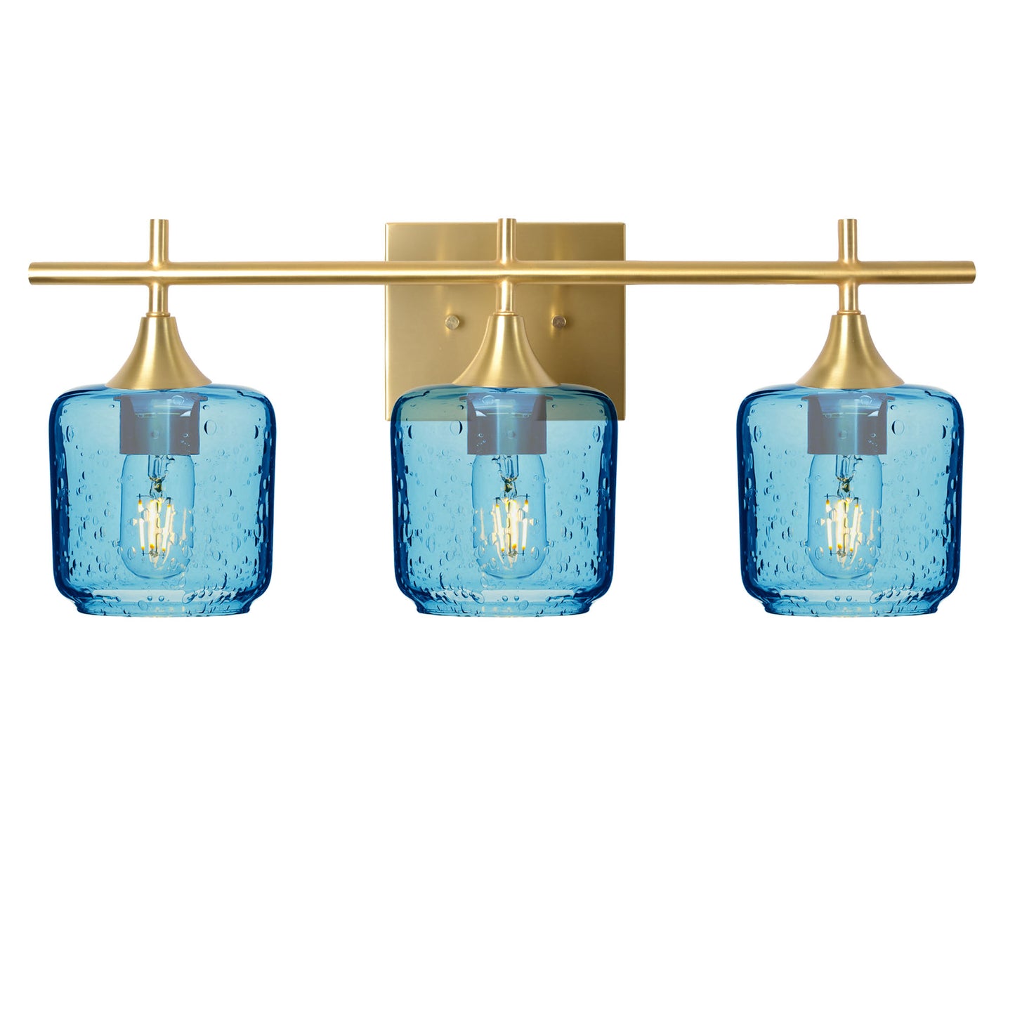 601 3-Light Vanity-Glass-Bicycle Glass Co - Hotshop-Polished Brass-Lunar-Steel Blue-Bicycle Glass Co