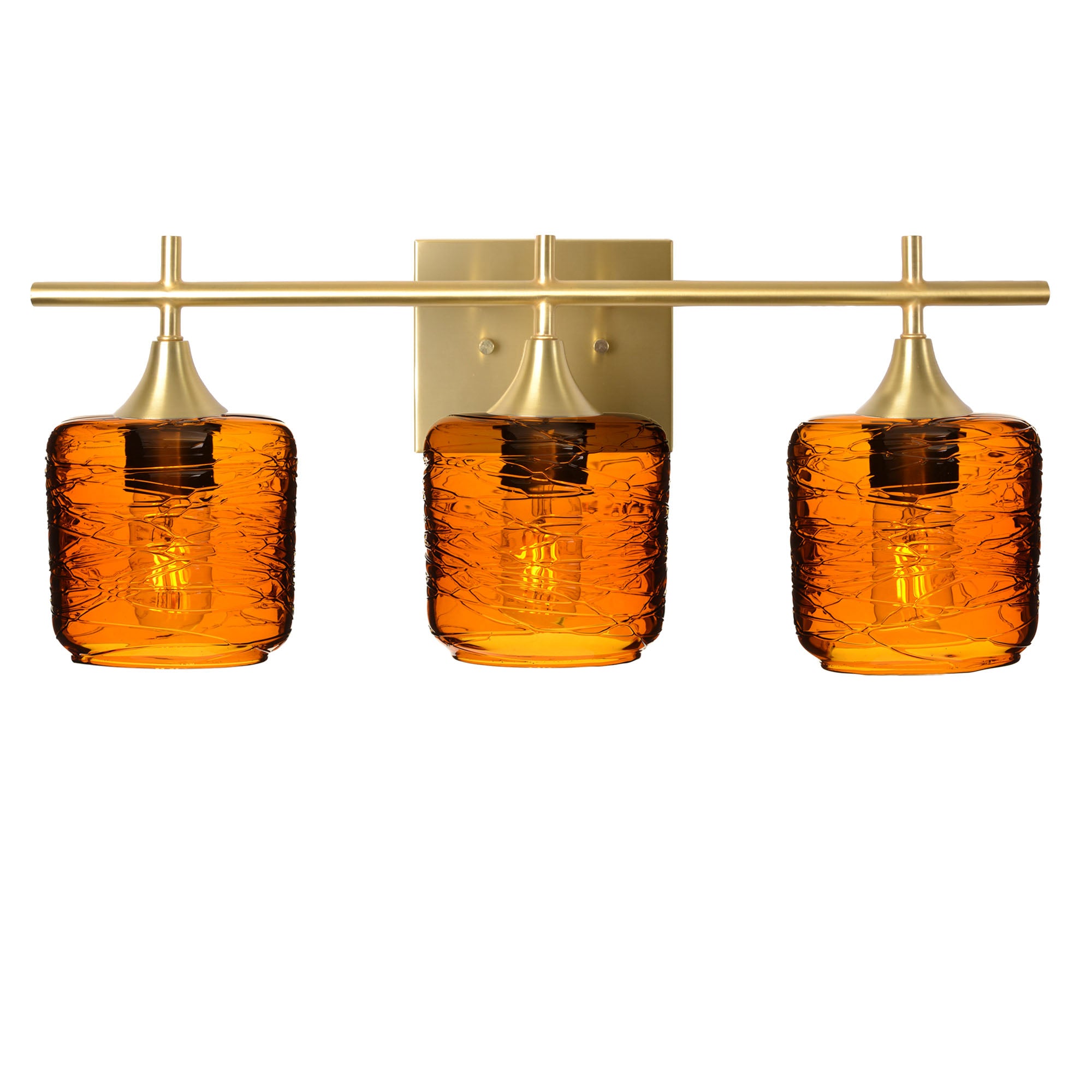 601 3-Light Vanity-Glass-Bicycle Glass Co - Hotshop-Polished Brass-Spun-Golden Amber-Bicycle Glass Co