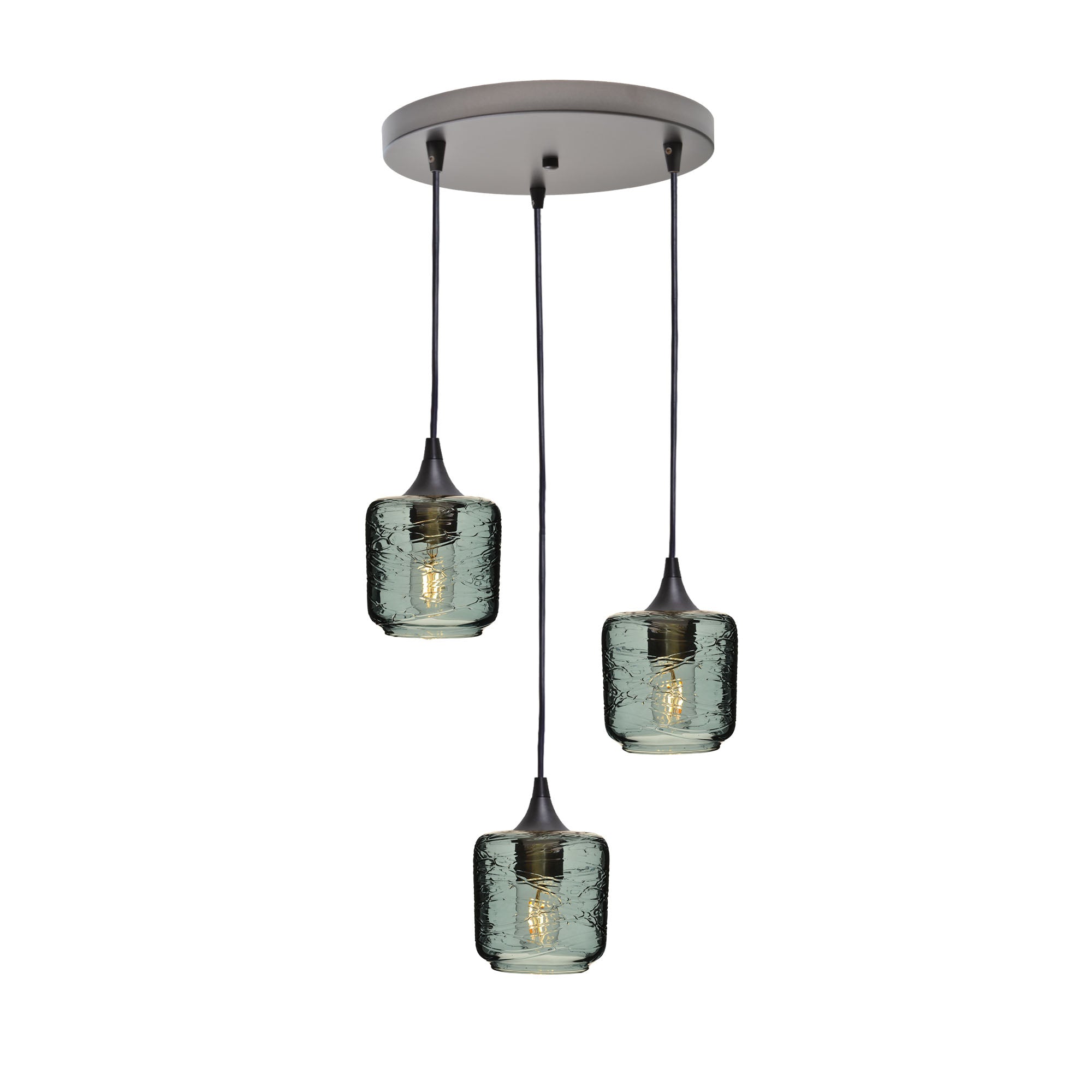 601 3 Pendant Cascade Chandelier-Glass-Bicycle Glass Co - Hotshop-Antique Bronze - 4ft Cord-Spun-Slate Gray-Bicycle Glass Co