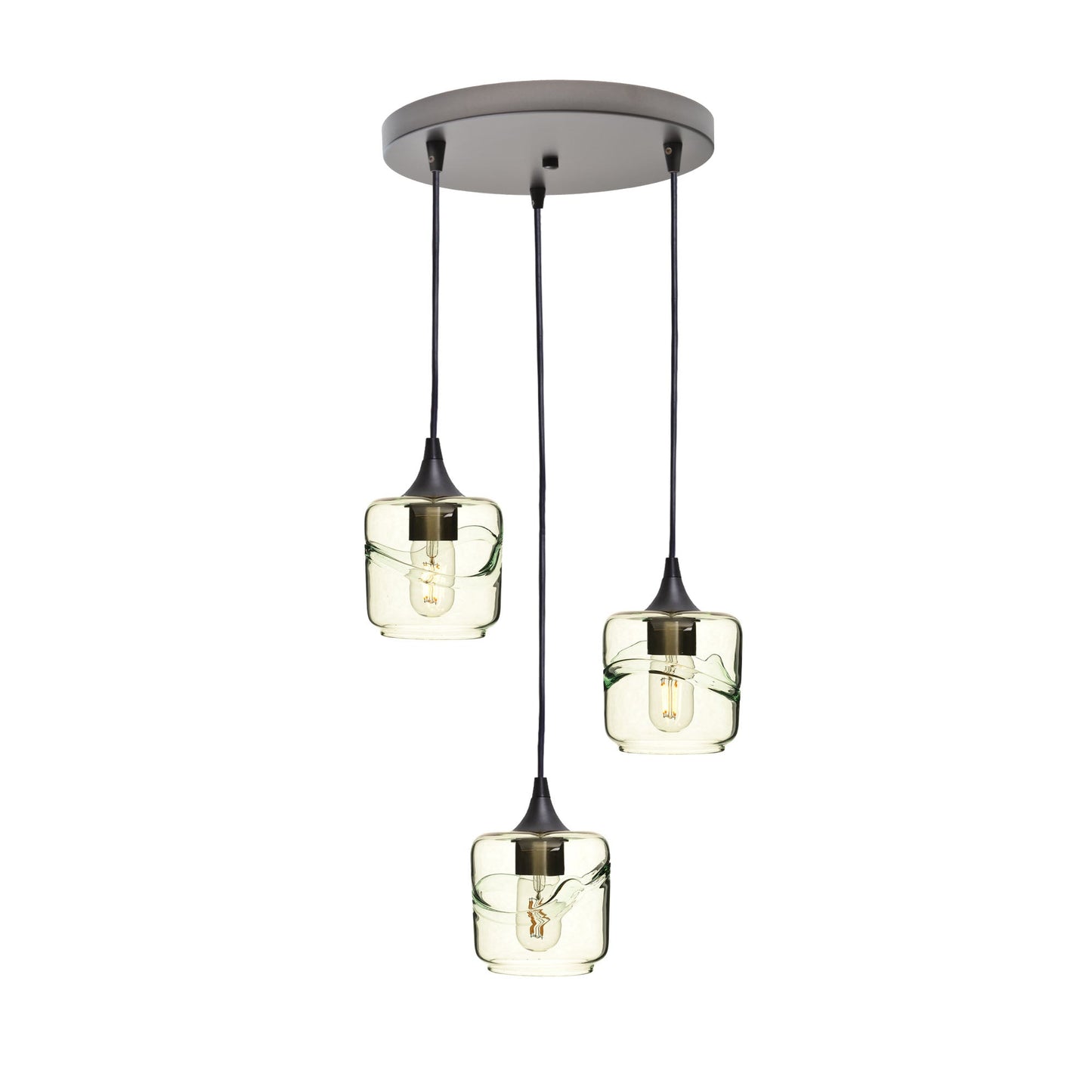601 3 Pendant Cascade Chandelier-Glass-Bicycle Glass Co - Hotshop-Antique Bronze - 4ft Cord-Swell-Eco Clear-Bicycle Glass Co