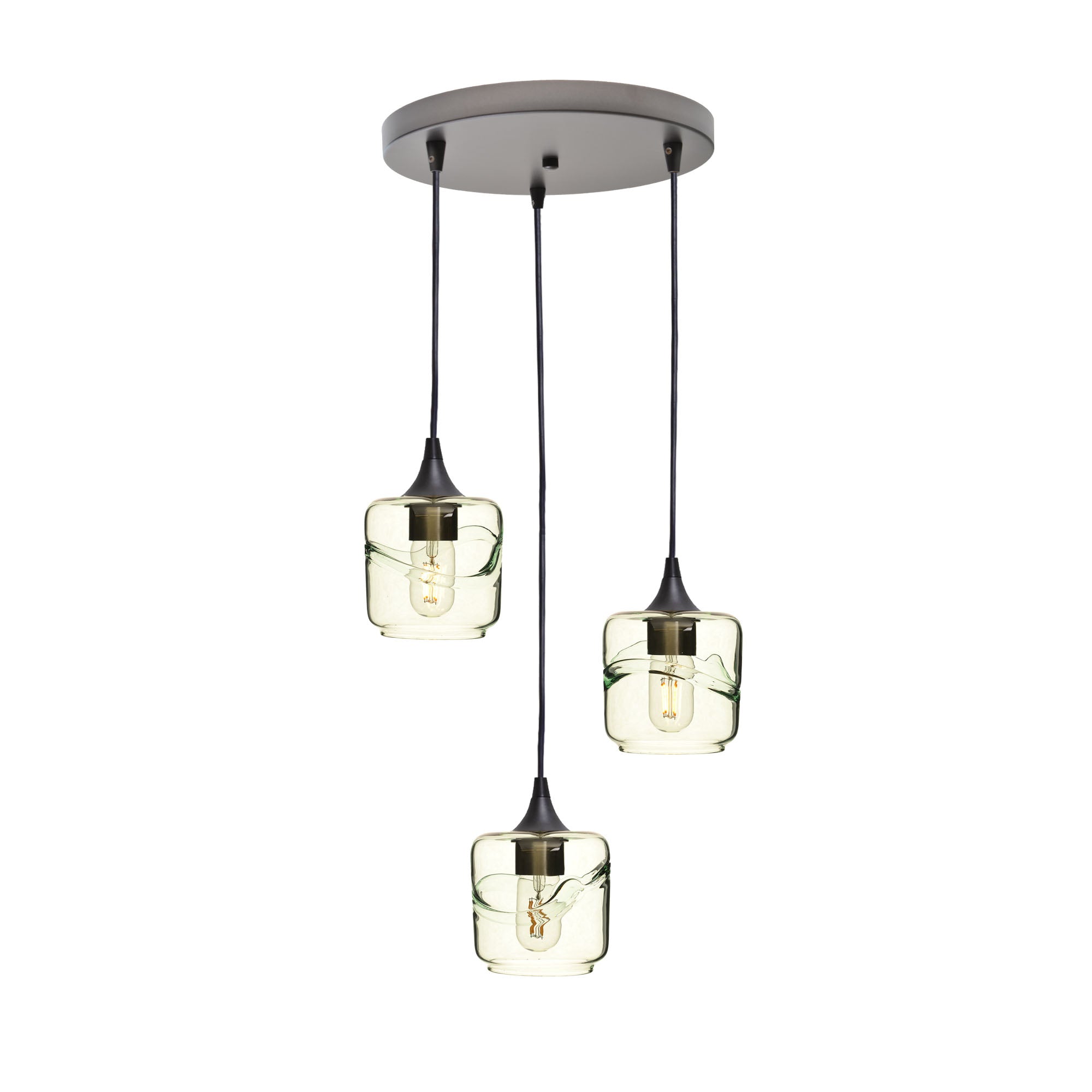 601 3 Pendant Cascade Chandelier-Glass-Bicycle Glass Co - Hotshop-Antique Bronze - 4ft Cord-Swell-Eco Clear-Bicycle Glass Co