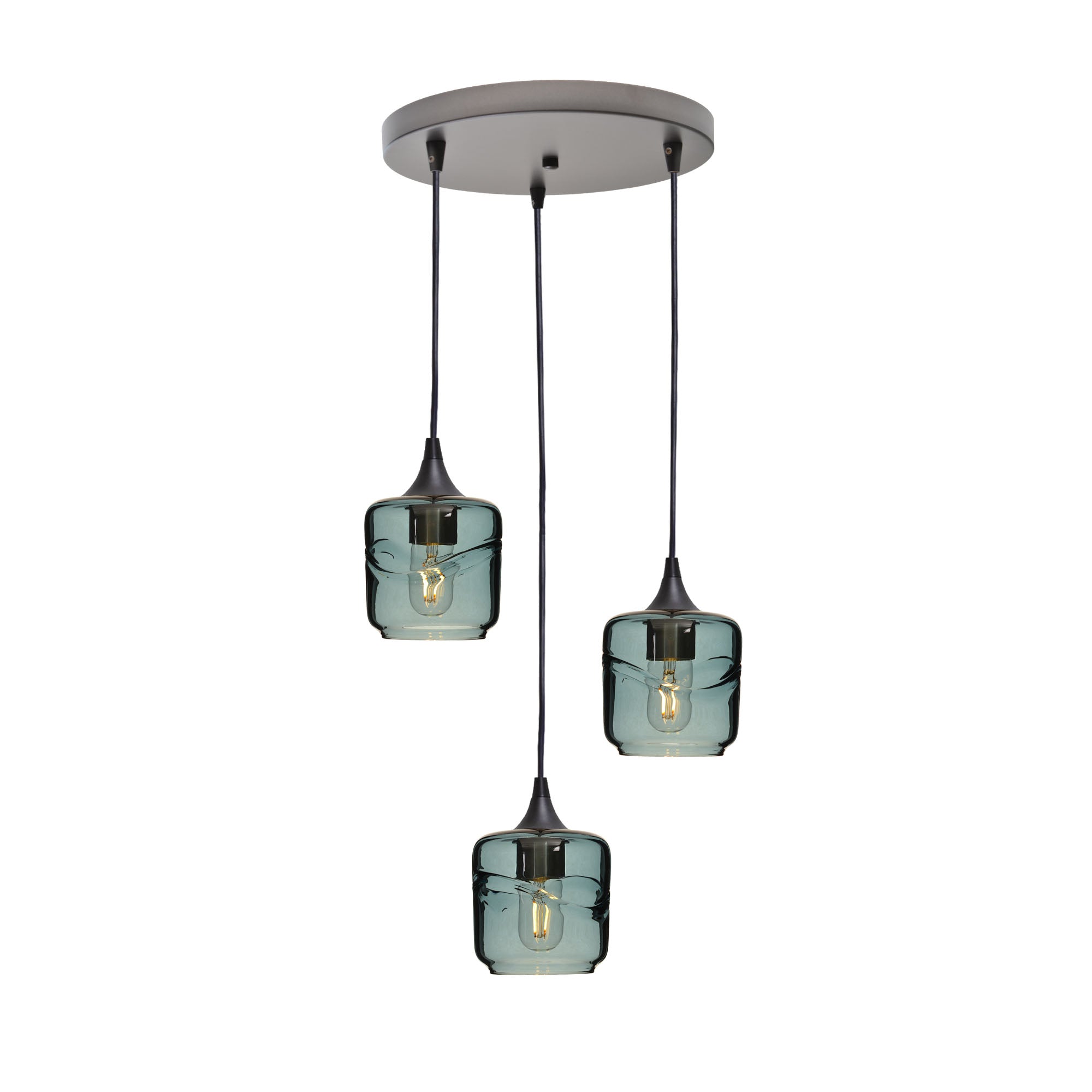 601 3 Pendant Cascade Chandelier-Glass-Bicycle Glass Co - Hotshop-Antique Bronze - 4ft Cord-Swell-Slate Gray-Bicycle Glass Co