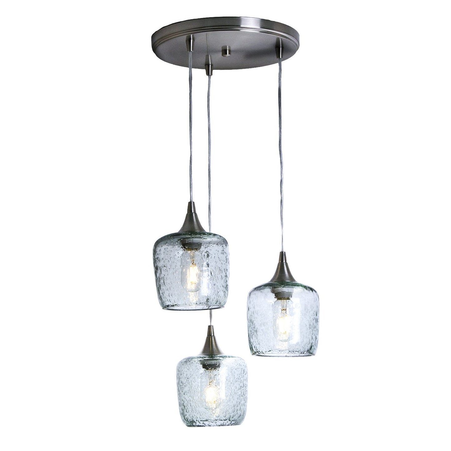 601 3 Pendant Cascade Chandelier-Glass-Bicycle Glass Co - Hotshop-Brushed Nickel - 4ft Cord-Lunar-Eco Clear-Bicycle Glass Co