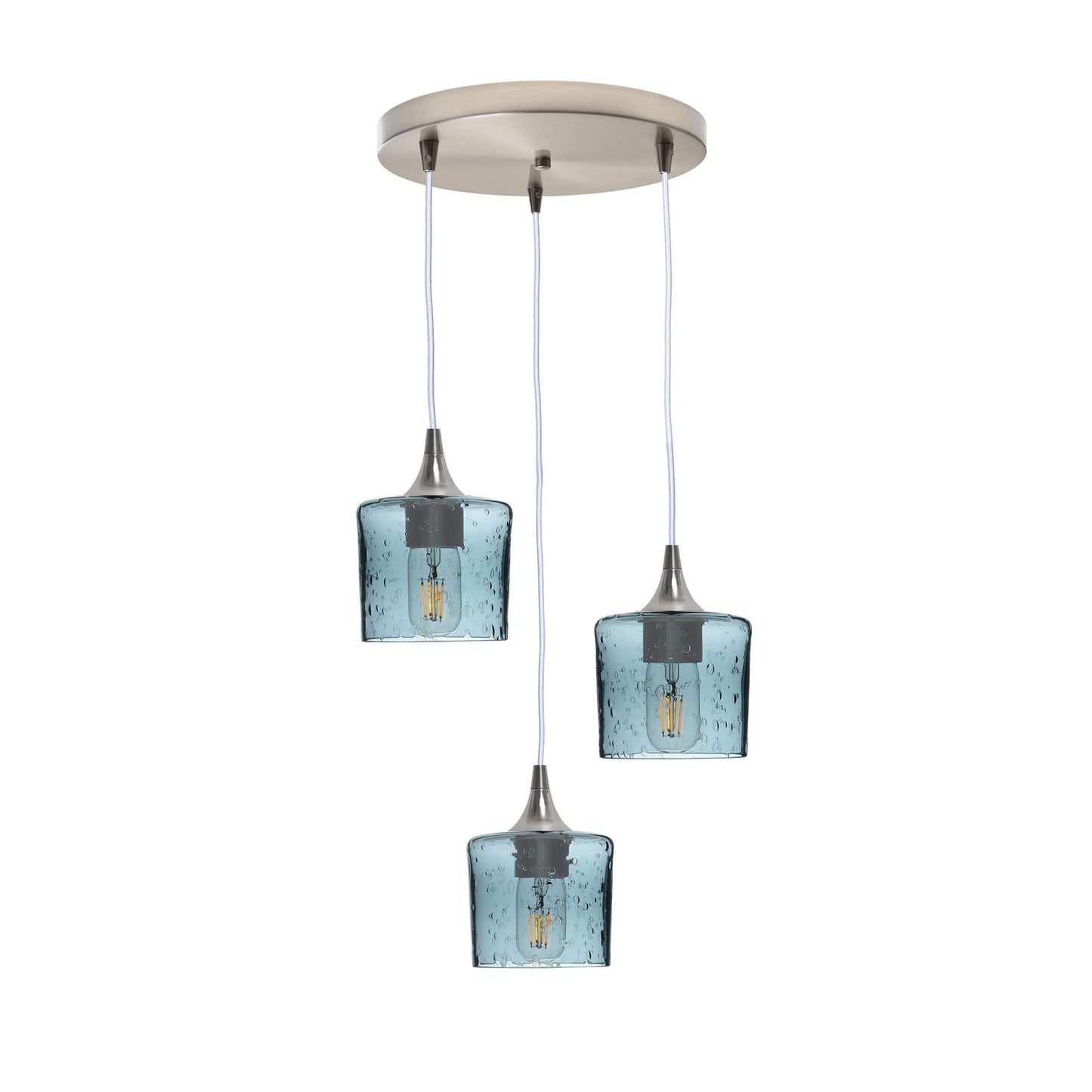 601 3 Pendant Cascade Chandelier-Glass-Bicycle Glass Co - Hotshop-Brushed Nickel - 4ft Cord-Lunar-Slate Gray-Bicycle Glass Co