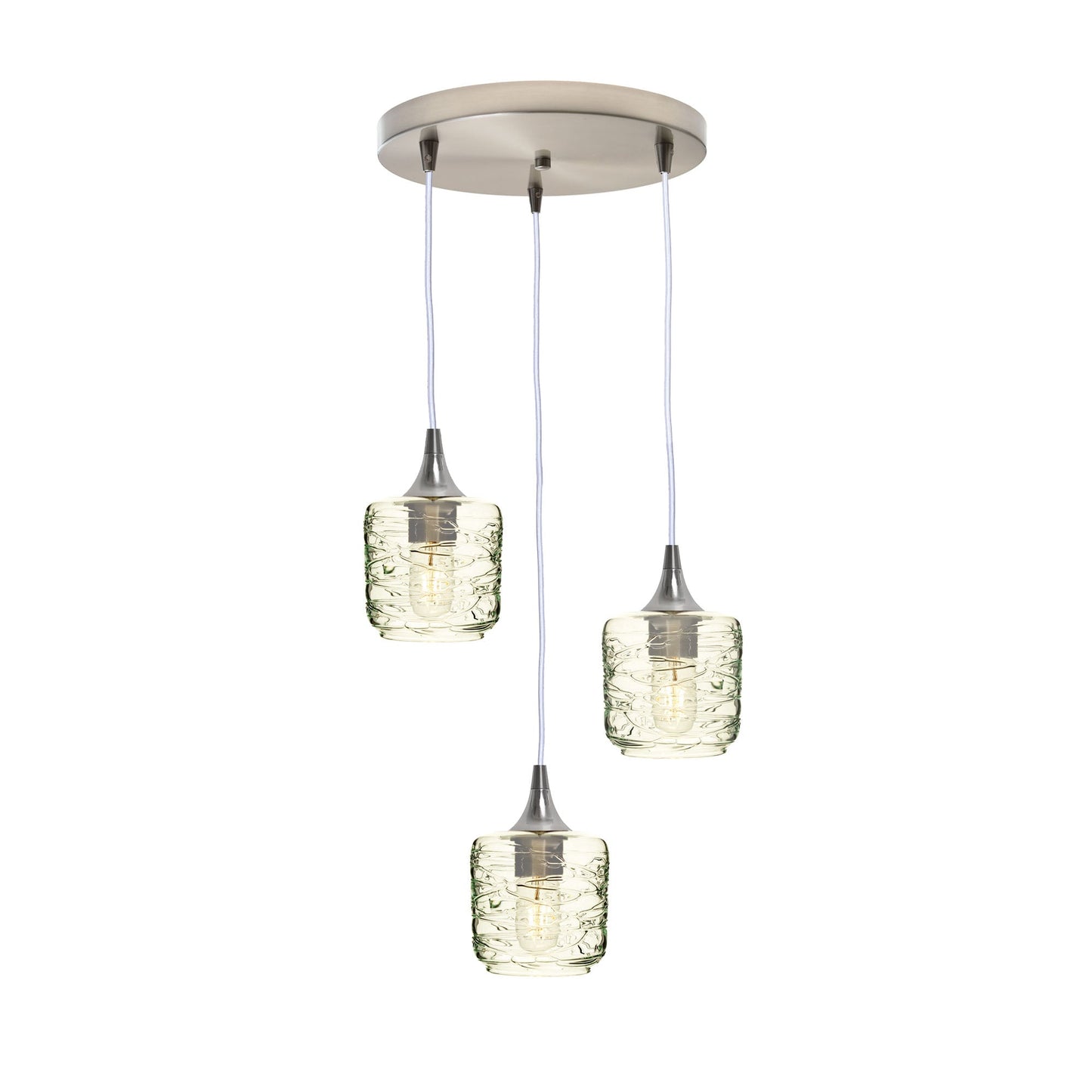 601 3 Pendant Cascade Chandelier-Glass-Bicycle Glass Co - Hotshop-Brushed Nickel - 4ft Cord-Spun-Eco Clear-Bicycle Glass Co