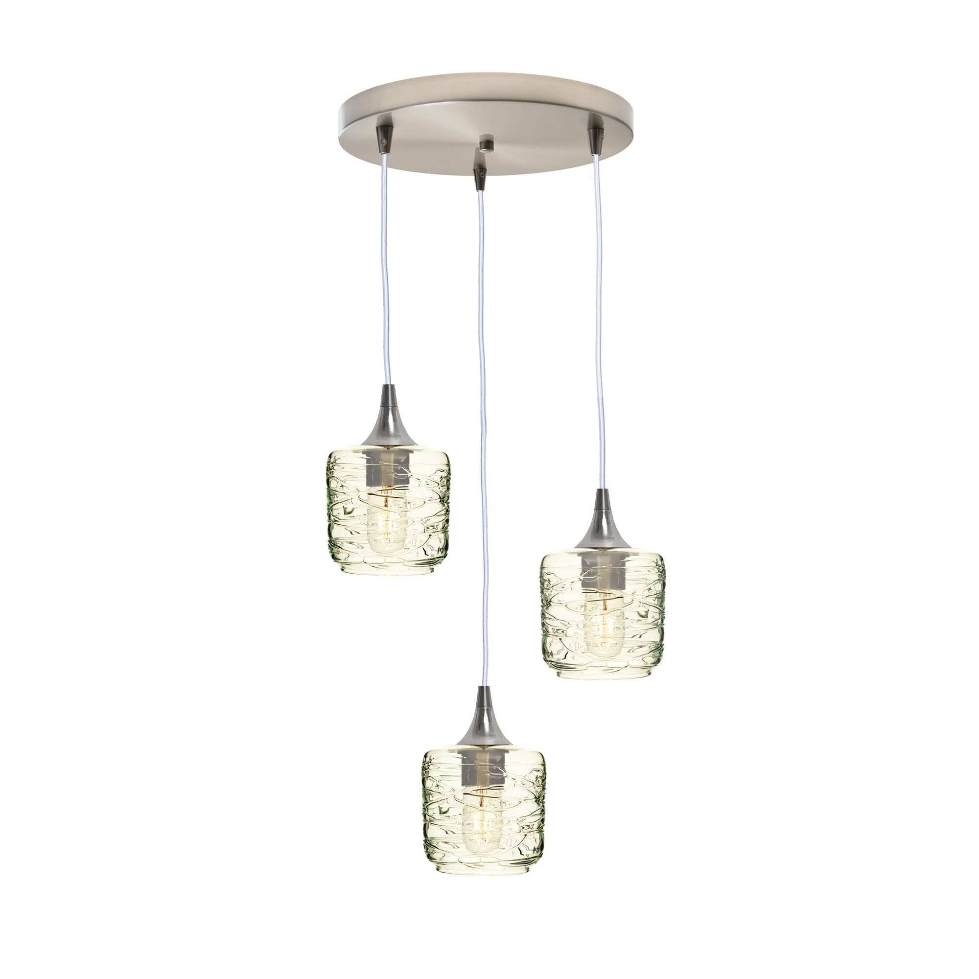 601 3 Pendant Cascade Chandelier-Glass-Bicycle Glass Co - Hotshop-Brushed Nickel - 4ft Cord-Spun-Eco Clear-Bicycle Glass Co