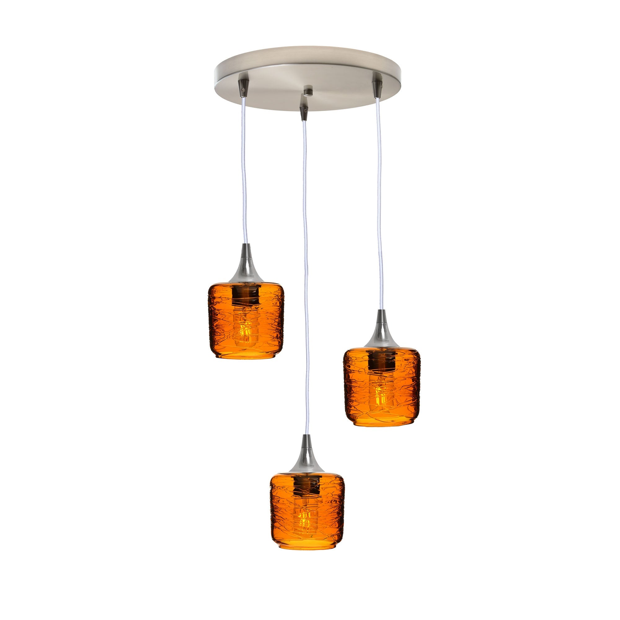 601 3 Pendant Cascade Chandelier-Glass-Bicycle Glass Co - Hotshop-Brushed Nickel - 4ft Cord-Spun-Golden Amber-Bicycle Glass Co