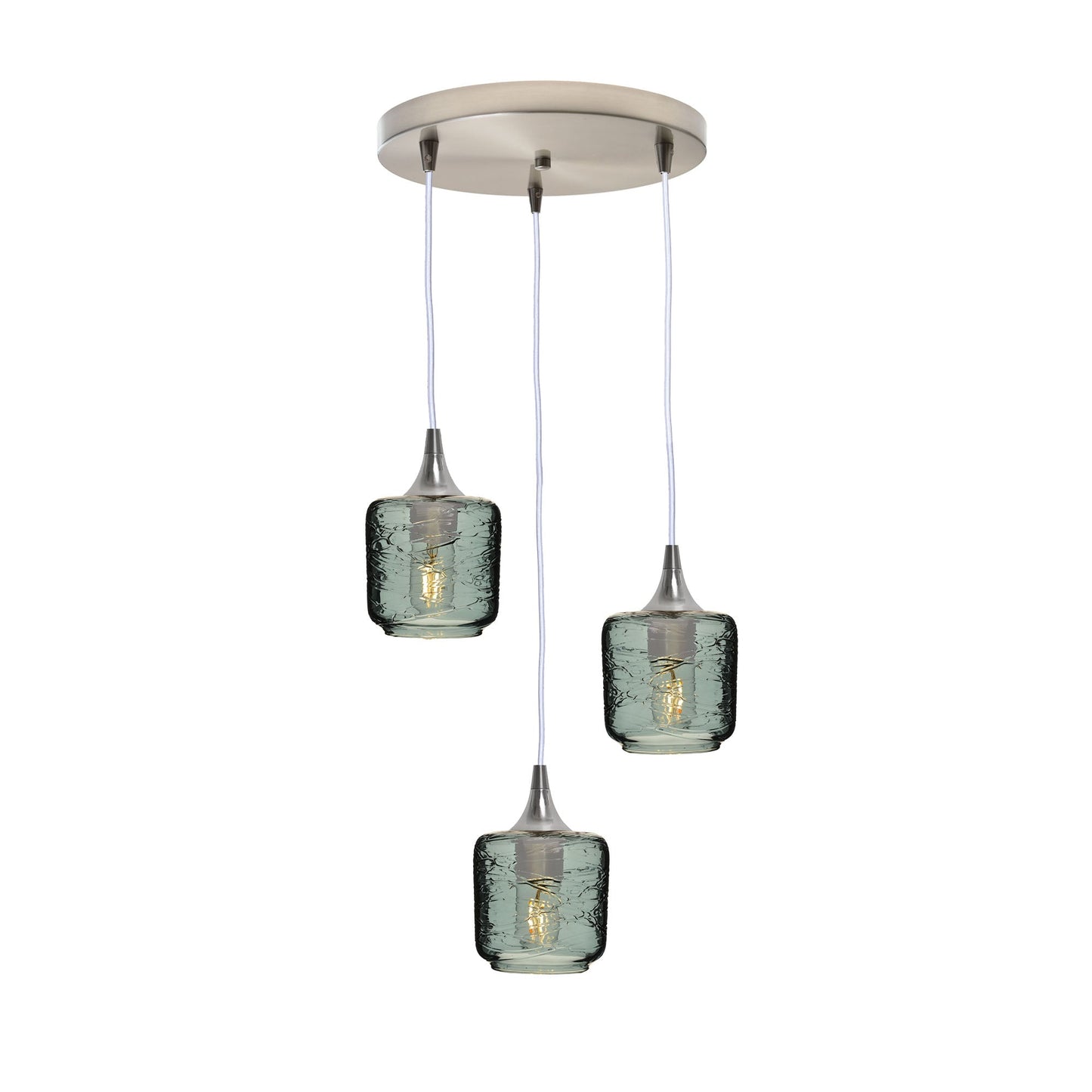 601 3 Pendant Cascade Chandelier-Glass-Bicycle Glass Co - Hotshop-Brushed Nickel - 4ft Cord-Spun-Slate Gray-Bicycle Glass Co