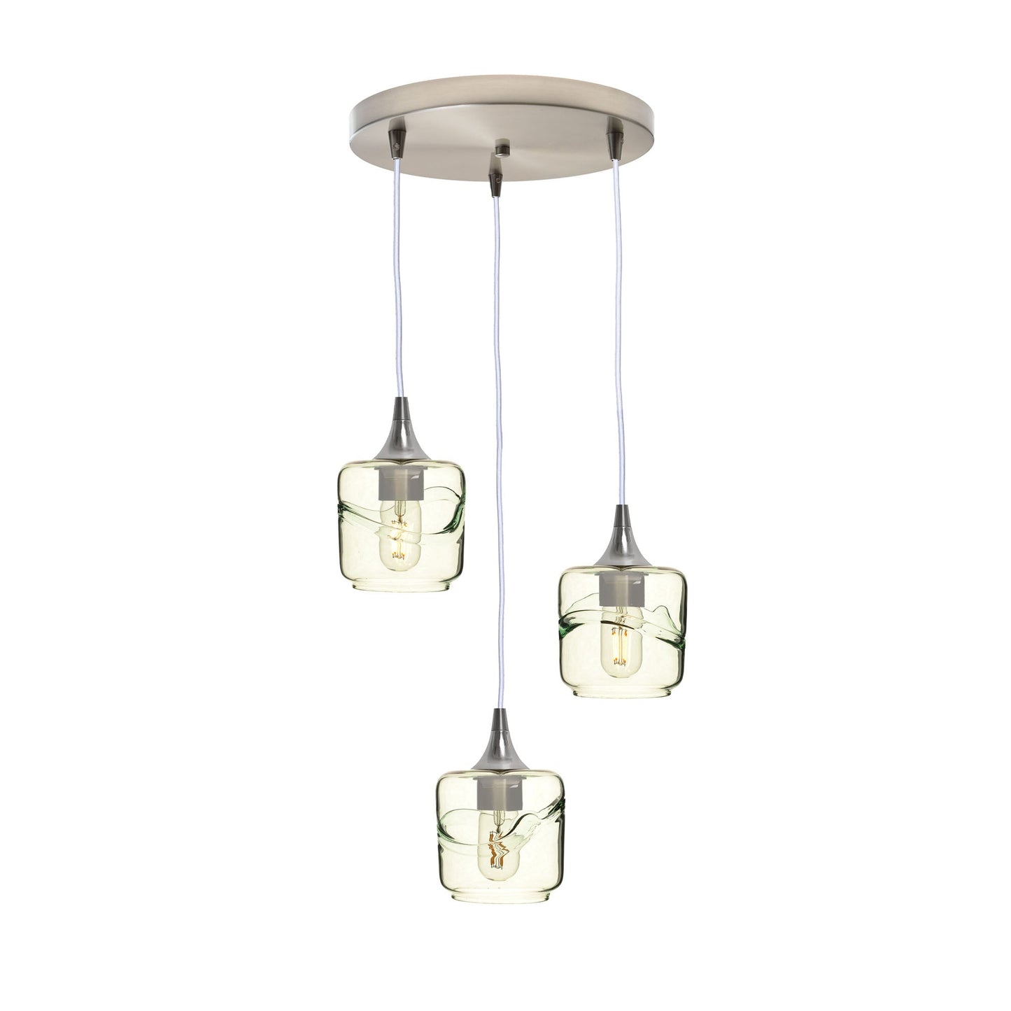 601 3 Pendant Cascade Chandelier-Glass-Bicycle Glass Co - Hotshop-Brushed Nickel - 4ft Cord-Swell-Eco Clear-Bicycle Glass Co