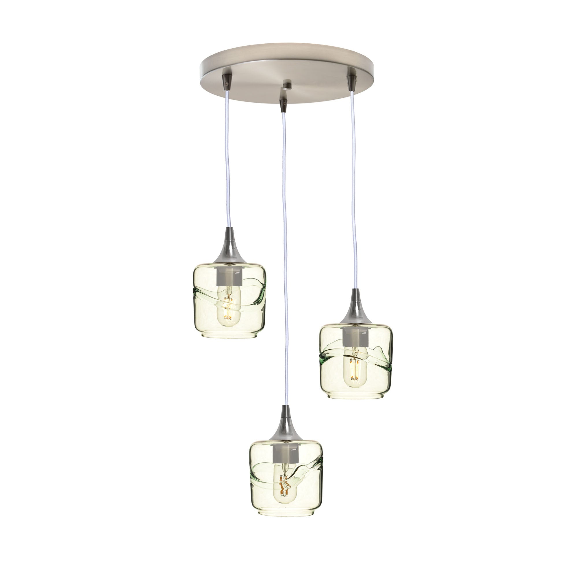 601 3 Pendant Cascade Chandelier-Glass-Bicycle Glass Co - Hotshop-Brushed Nickel - 4ft Cord-Swell-Eco Clear-Bicycle Glass Co
