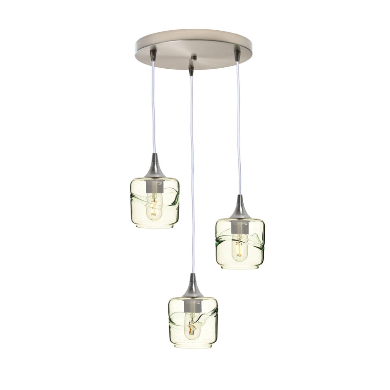 601 3 Pendant Cascade Chandelier — Brushed Nickel - 8ft Cord / Swell / Eco Clear