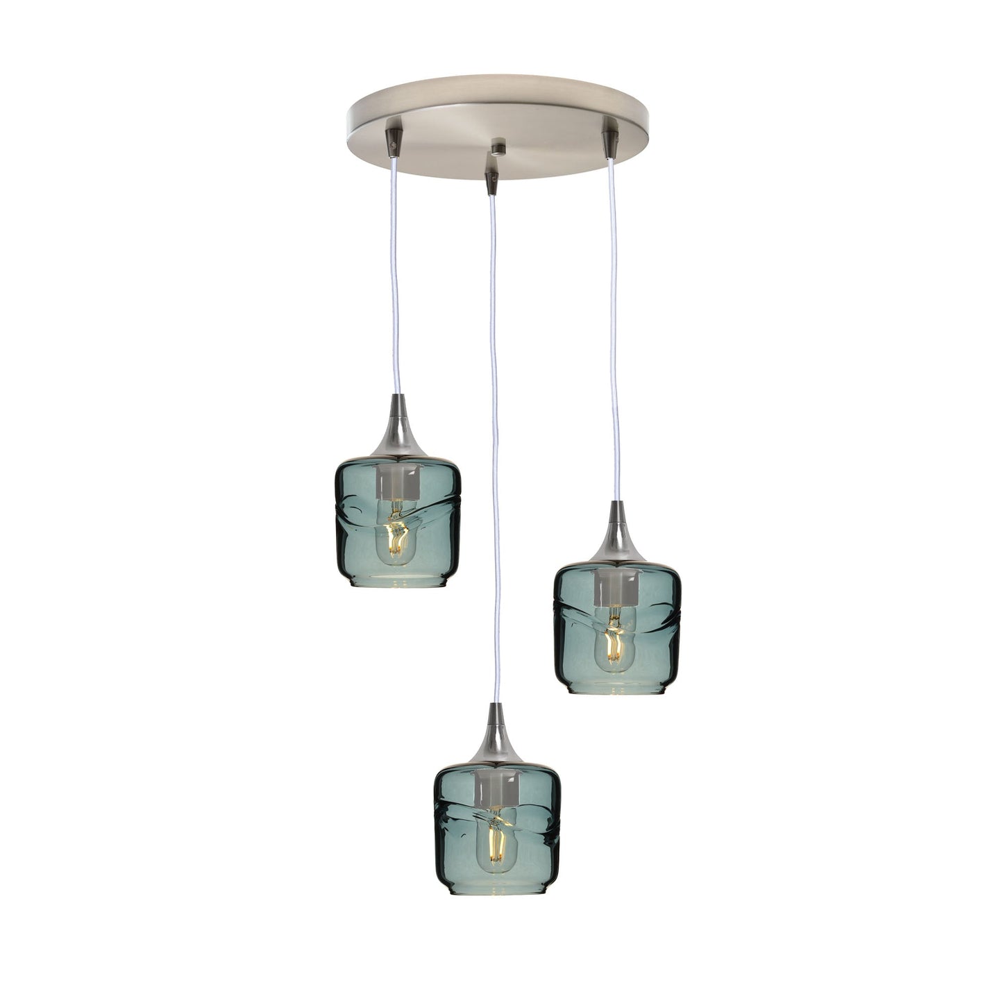 601 3 Pendant Cascade Chandelier-Glass-Bicycle Glass Co - Hotshop-Brushed Nickel - 4ft Cord-Swell-Slate Gray-Bicycle Glass Co