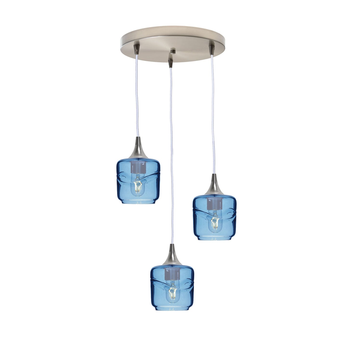 601 3 Pendant Cascade Chandelier-Glass-Bicycle Glass Co - Hotshop-Brushed Nickel - 4ft Cord-Swell-Steel Blue-Bicycle Glass Co