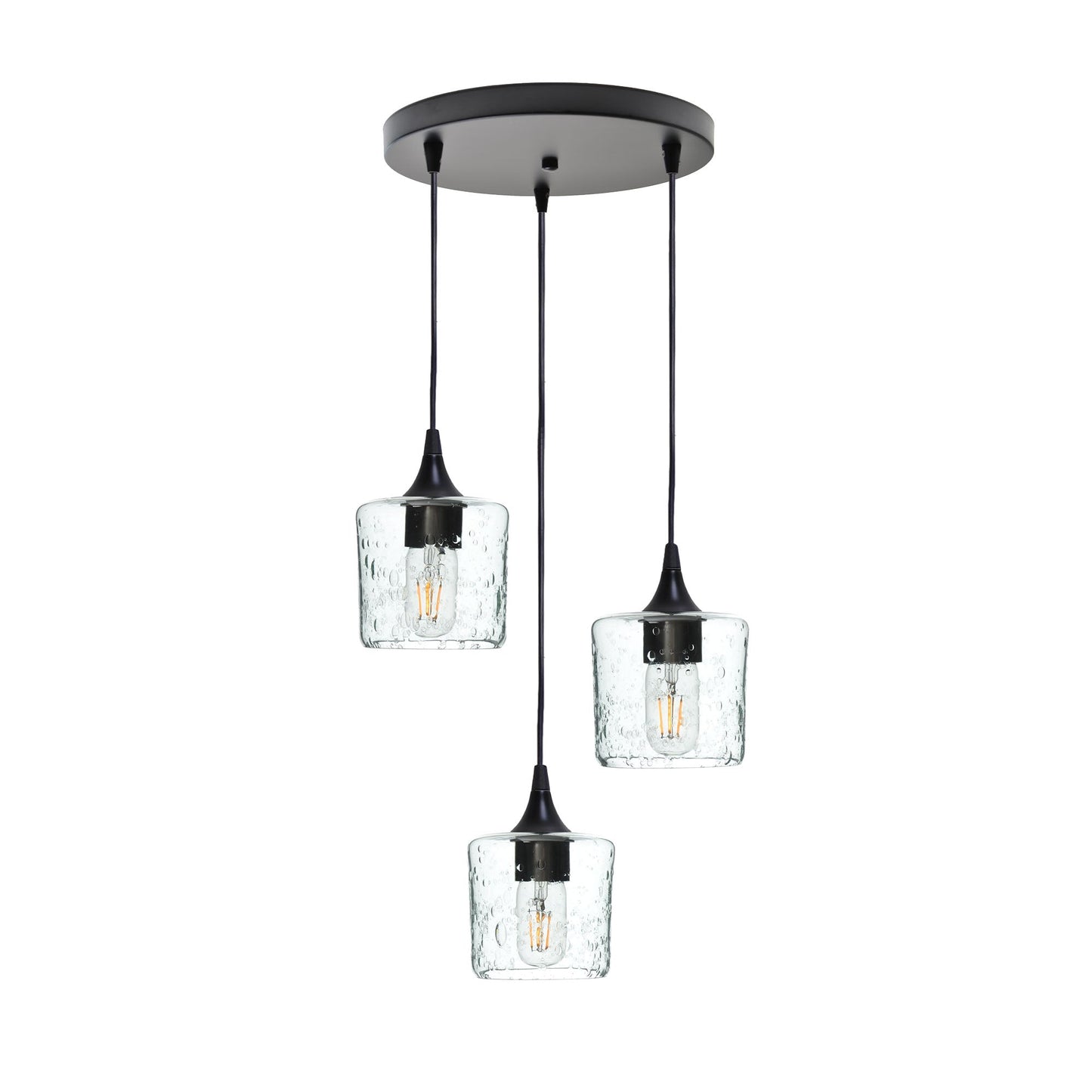 601 3 Pendant Cascade Chandelier-Glass-Bicycle Glass Co - Hotshop-Matte Black - 4ft Cord-Lunar-Eco Clear-Bicycle Glass Co