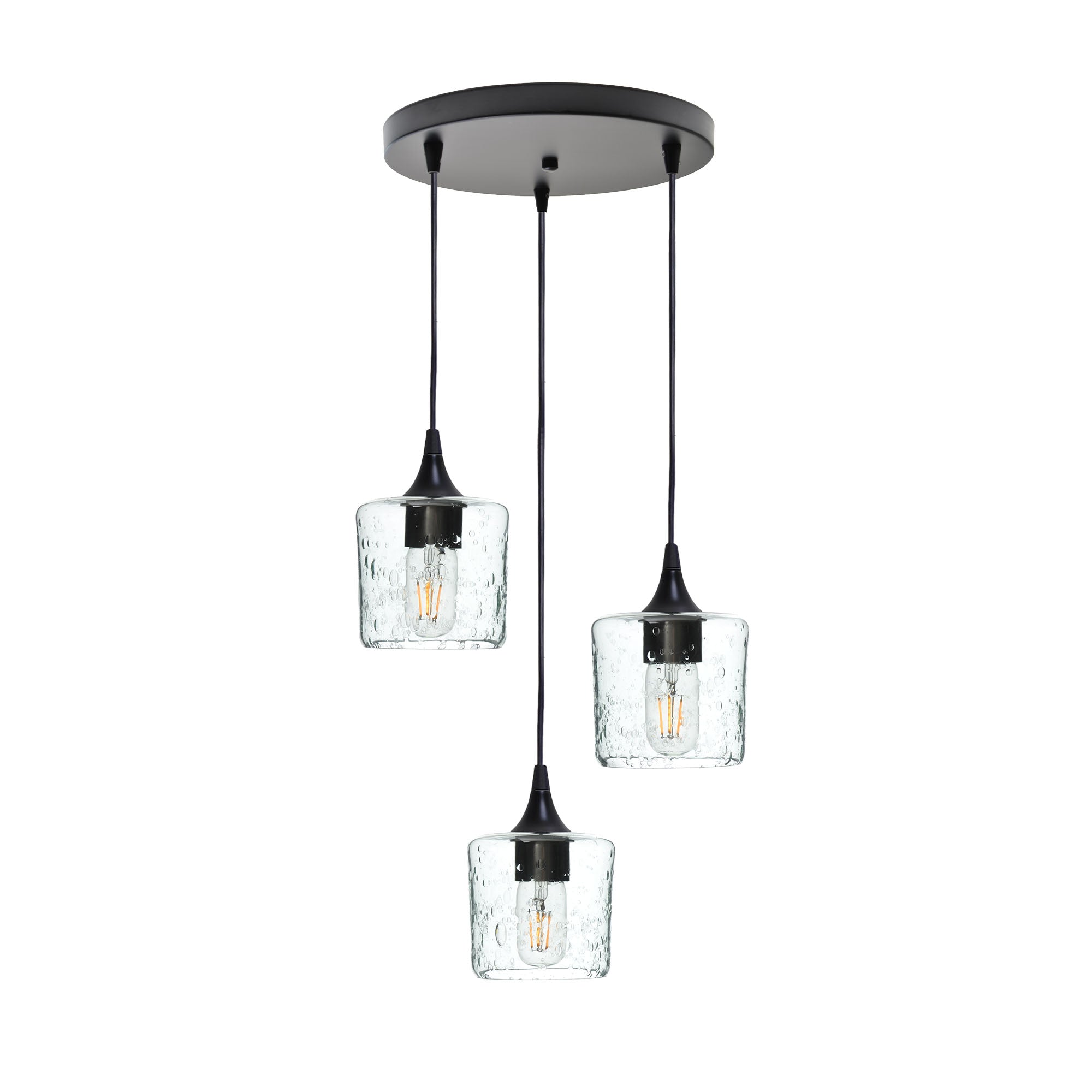 601 3 Pendant Cascade Chandelier-Glass-Bicycle Glass Co - Hotshop-Matte Black - 4ft Cord-Lunar-Eco Clear-Bicycle Glass Co