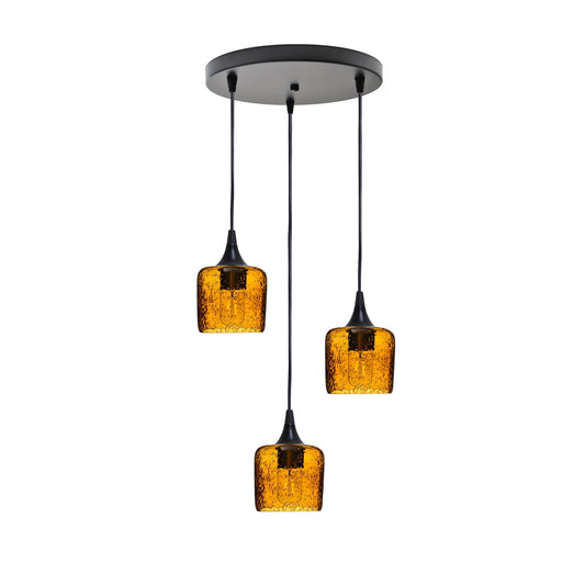 601 3 Pendant Cascade Chandelier-Glass-Bicycle Glass Co - Hotshop-Matte Black - 4ft Cord-Lunar-Golden Amber-Bicycle Glass Co