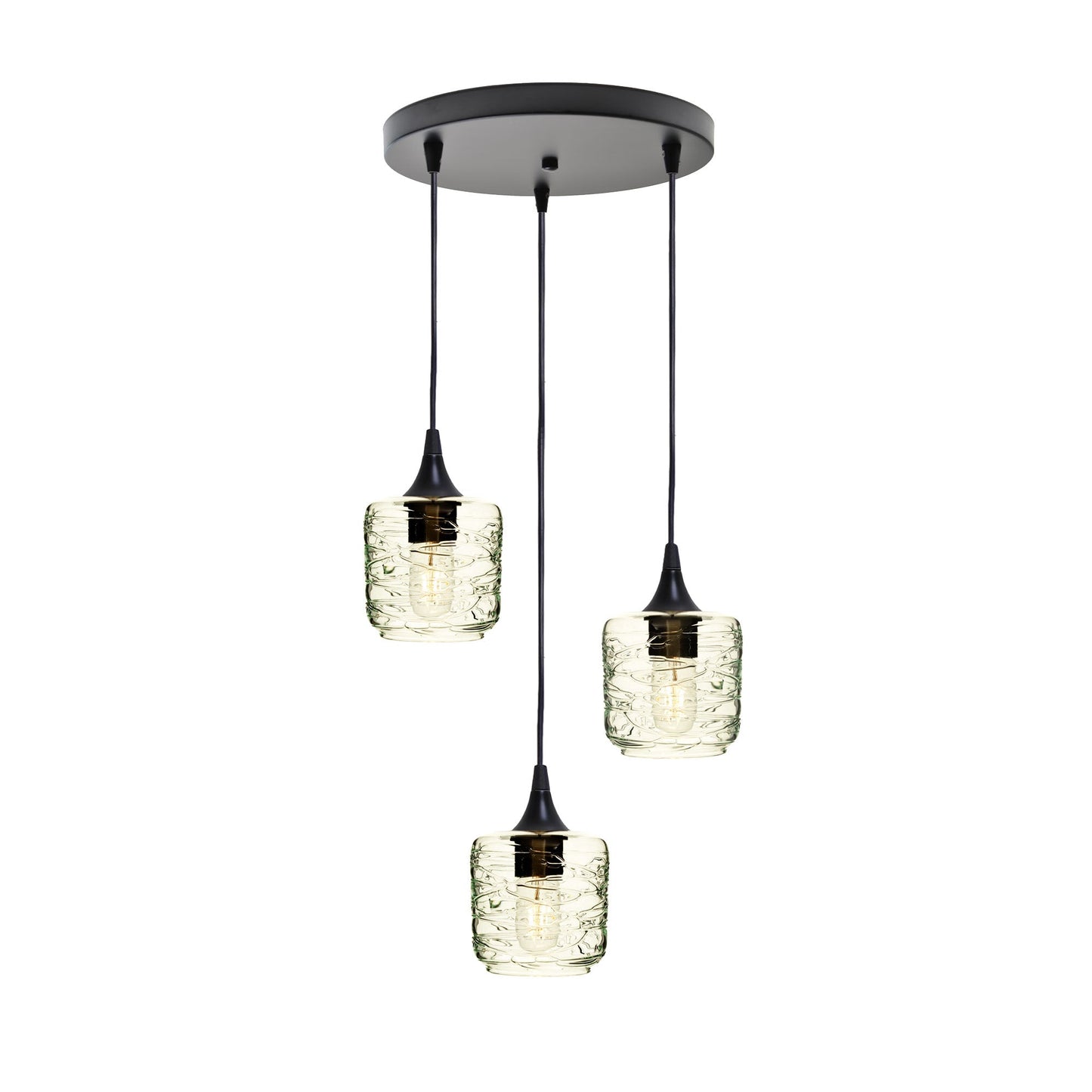 601 3 Pendant Cascade Chandelier-Glass-Bicycle Glass Co - Hotshop-Matte Black - 4ft Cord-Spun-Eco Clear-Bicycle Glass Co