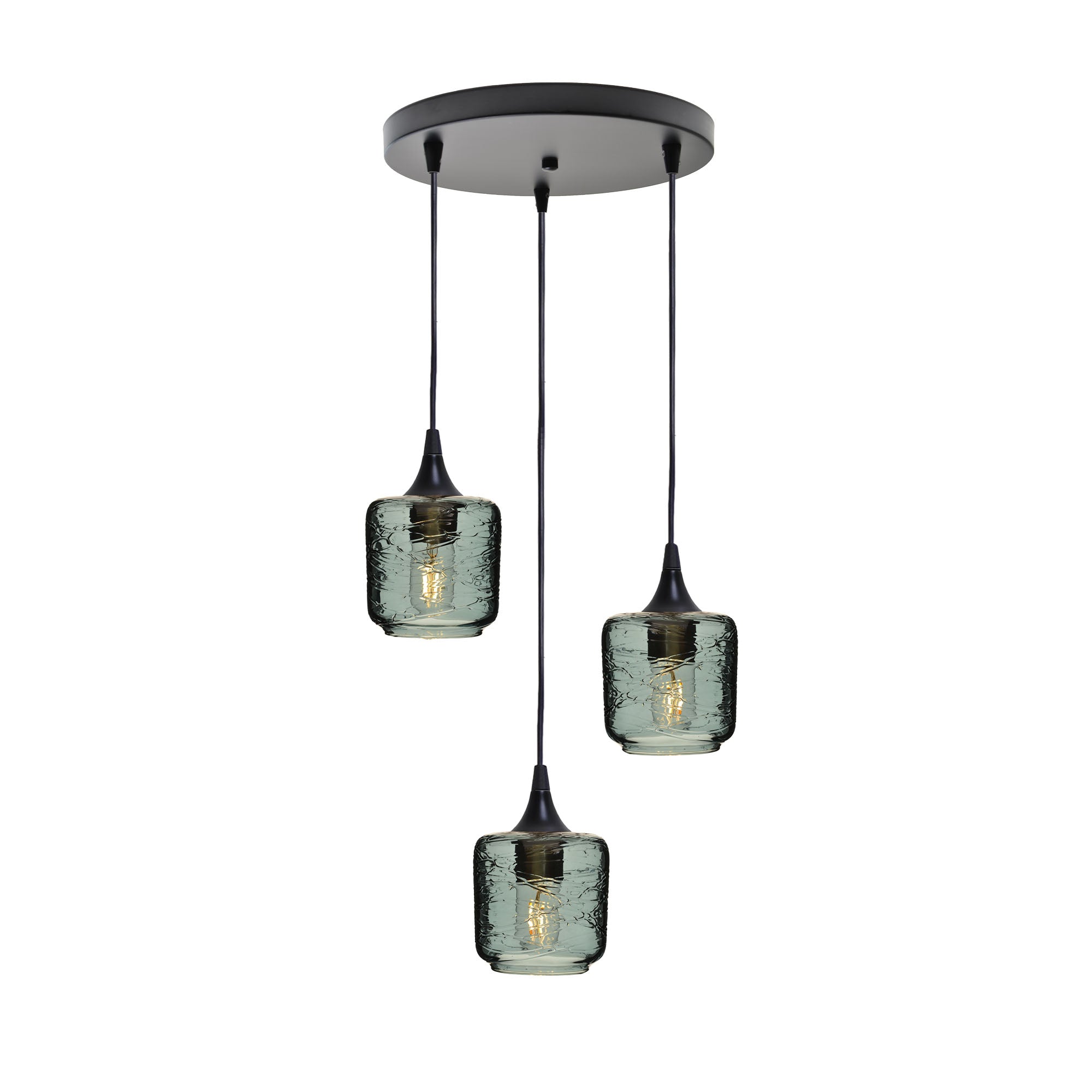 601 3 Pendant Cascade Chandelier-Glass-Bicycle Glass Co - Hotshop-Matte Black - 4ft Cord-Spun-Slate Gray-Bicycle Glass Co