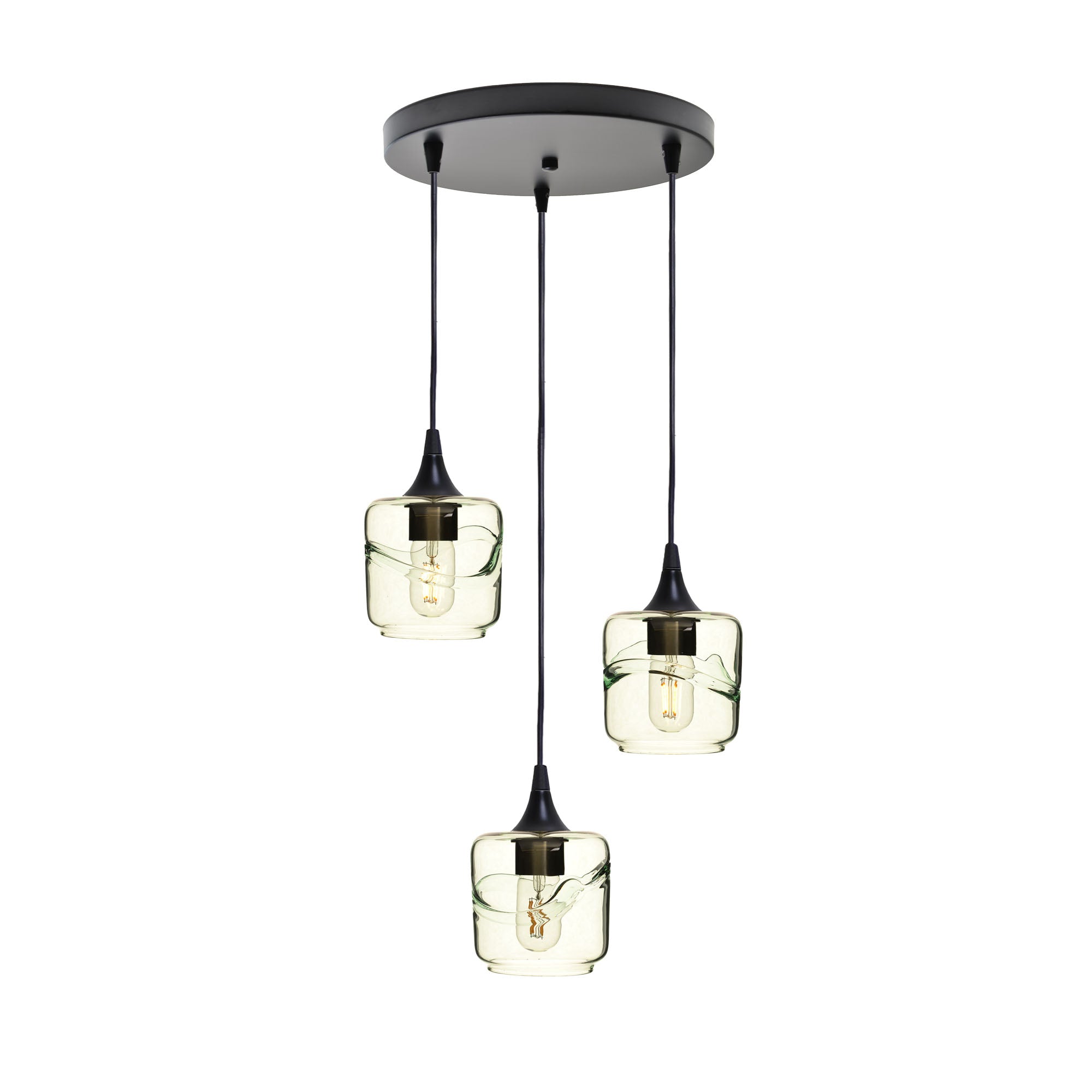 601 3 Pendant Cascade Chandelier-Glass-Bicycle Glass Co - Hotshop-Matte Black - 4ft Cord-Swell-Eco Clear-Bicycle Glass Co