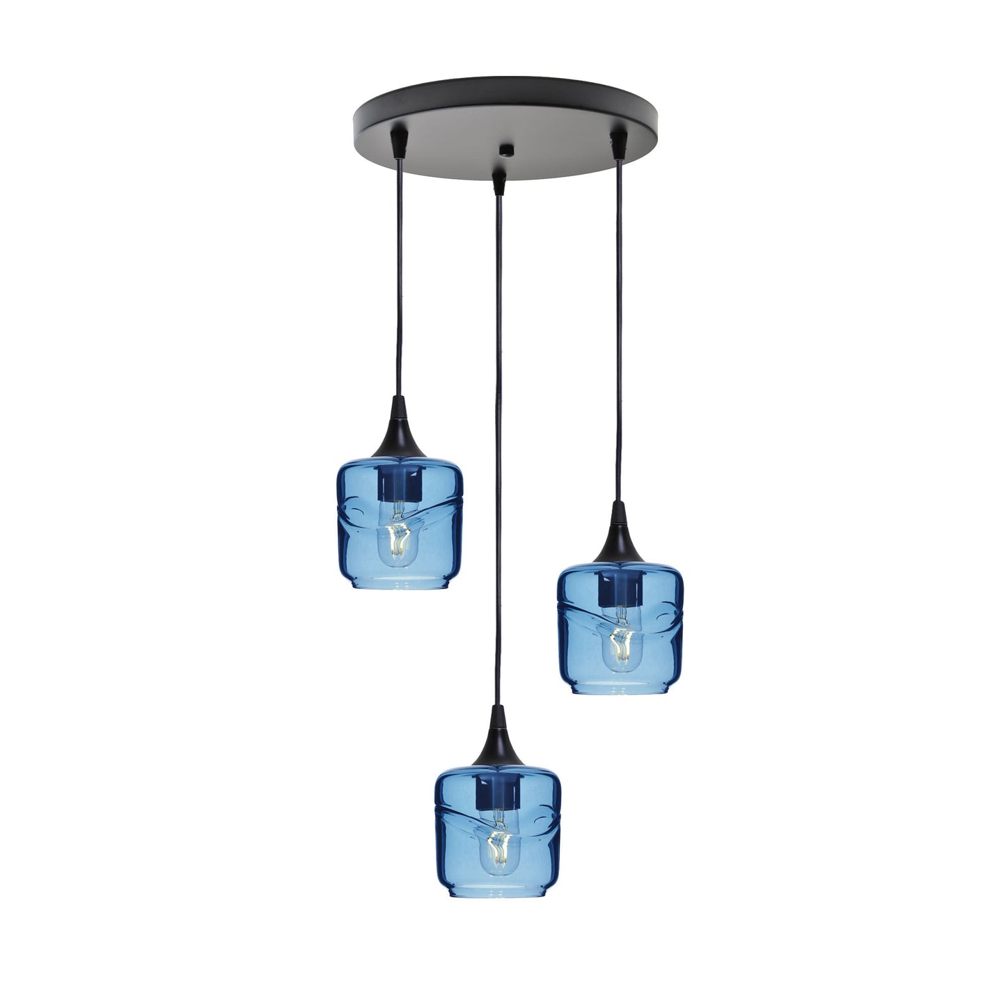 601 3 Pendant Cascade Chandelier-Glass-Bicycle Glass Co - Hotshop-Matte Black - 4ft Cord-Swell-Steel Blue-Bicycle Glass Co