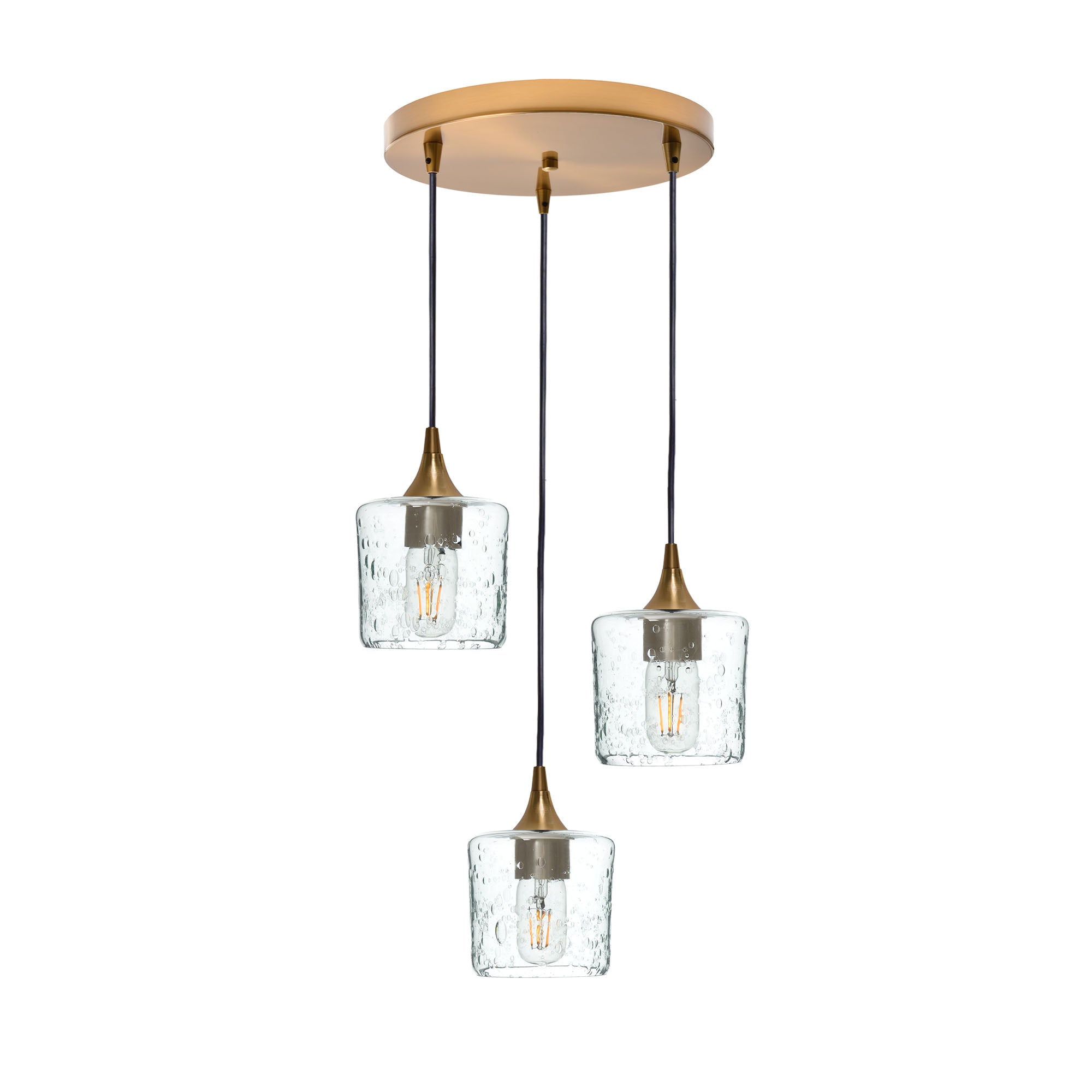 601 3 Pendant Cascade Chandelier-Glass-Bicycle Glass Co - Hotshop-Polished Brass - 4ft Cord-Lunar-Eco Clear-Bicycle Glass Co