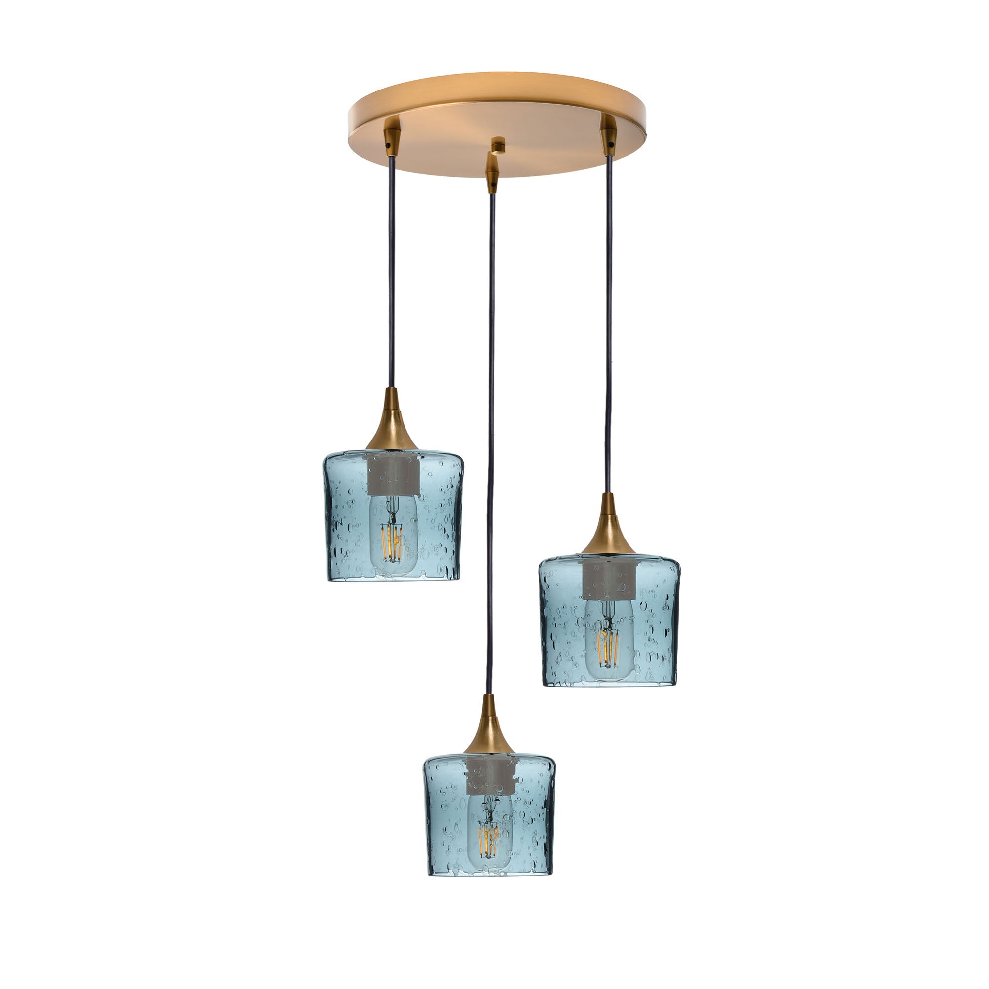 601 3 Pendant Cascade Chandelier-Glass-Bicycle Glass Co - Hotshop-Polished Brass - 4ft Cord-Lunar-Slate Gray-Bicycle Glass Co