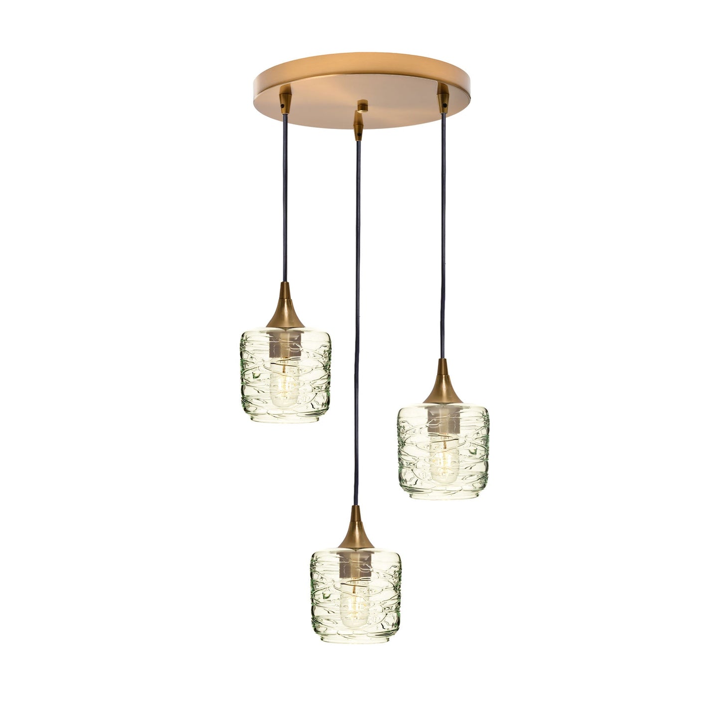 601 3 Pendant Cascade Chandelier-Glass-Bicycle Glass Co - Hotshop-Polished Brass - 4ft Cord-Spun-Eco Clear-Bicycle Glass Co