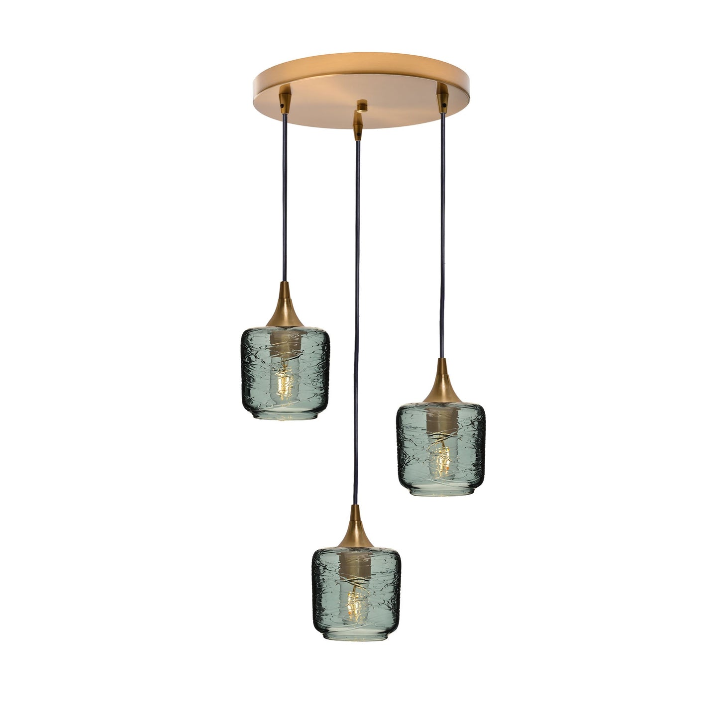 601 3 Pendant Cascade Chandelier-Glass-Bicycle Glass Co - Hotshop-Polished Brass - 4ft Cord-Spun-Slate Gray-Bicycle Glass Co
