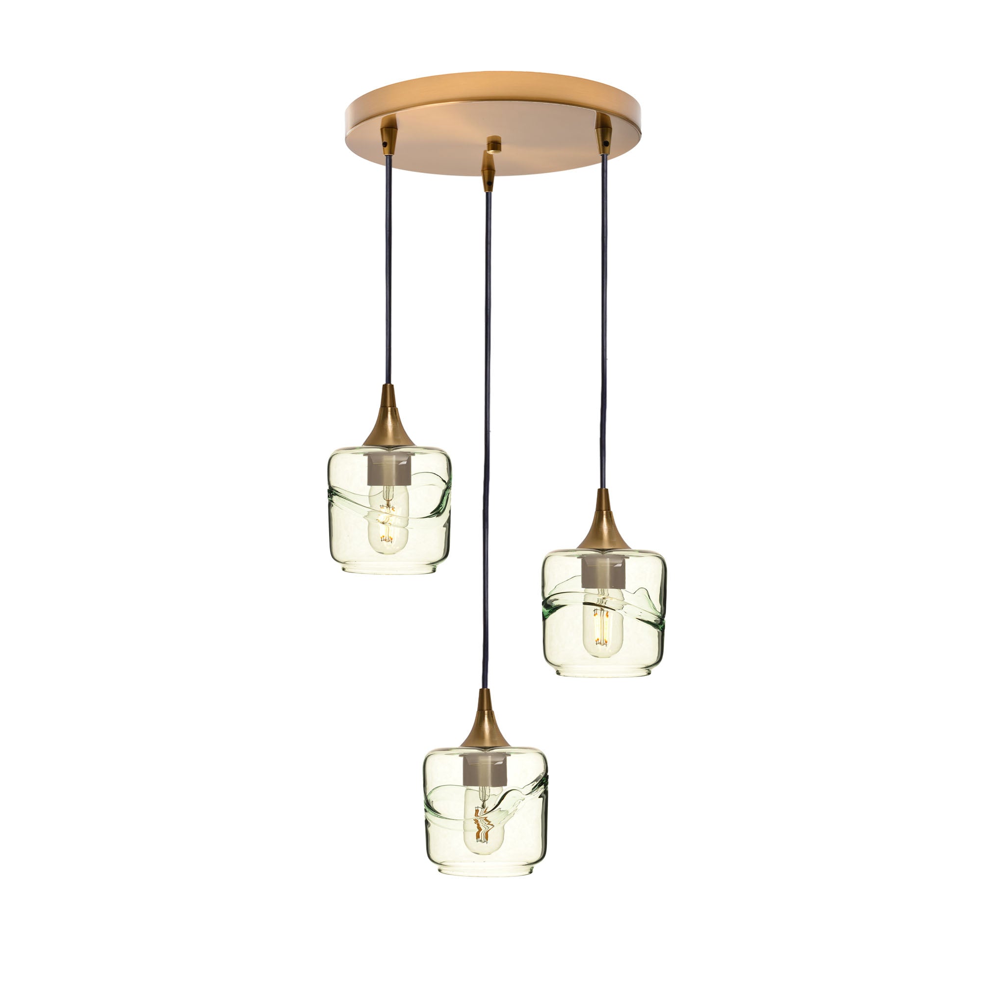601 3 Pendant Cascade Chandelier-Glass-Bicycle Glass Co - Hotshop-Polished Brass - 4ft Cord-Swell-Eco Clear-Bicycle Glass Co