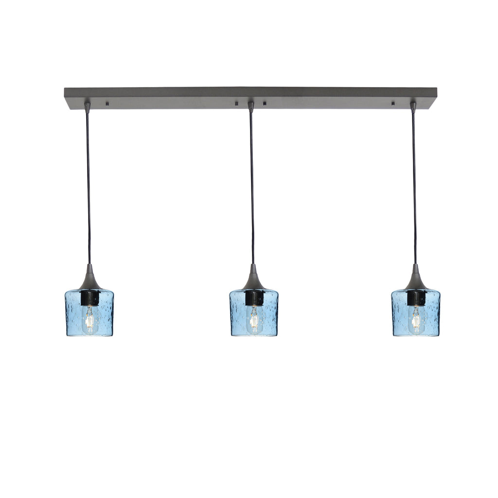 601 3 Pendant Linear Chandelier-Glass-Bicycle Glass Co - Hotshop-Antique Bronze - 4ft Downrod-Lunar-Steel Blue-Bicycle Glass Co