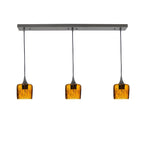 601 3 Pendant Linear Chandelier-Glass-Bicycle Glass Co - Hotshop-Antique Bronze - 4ft Downrod-Lunar-Golden Amber-Bicycle Glass Co