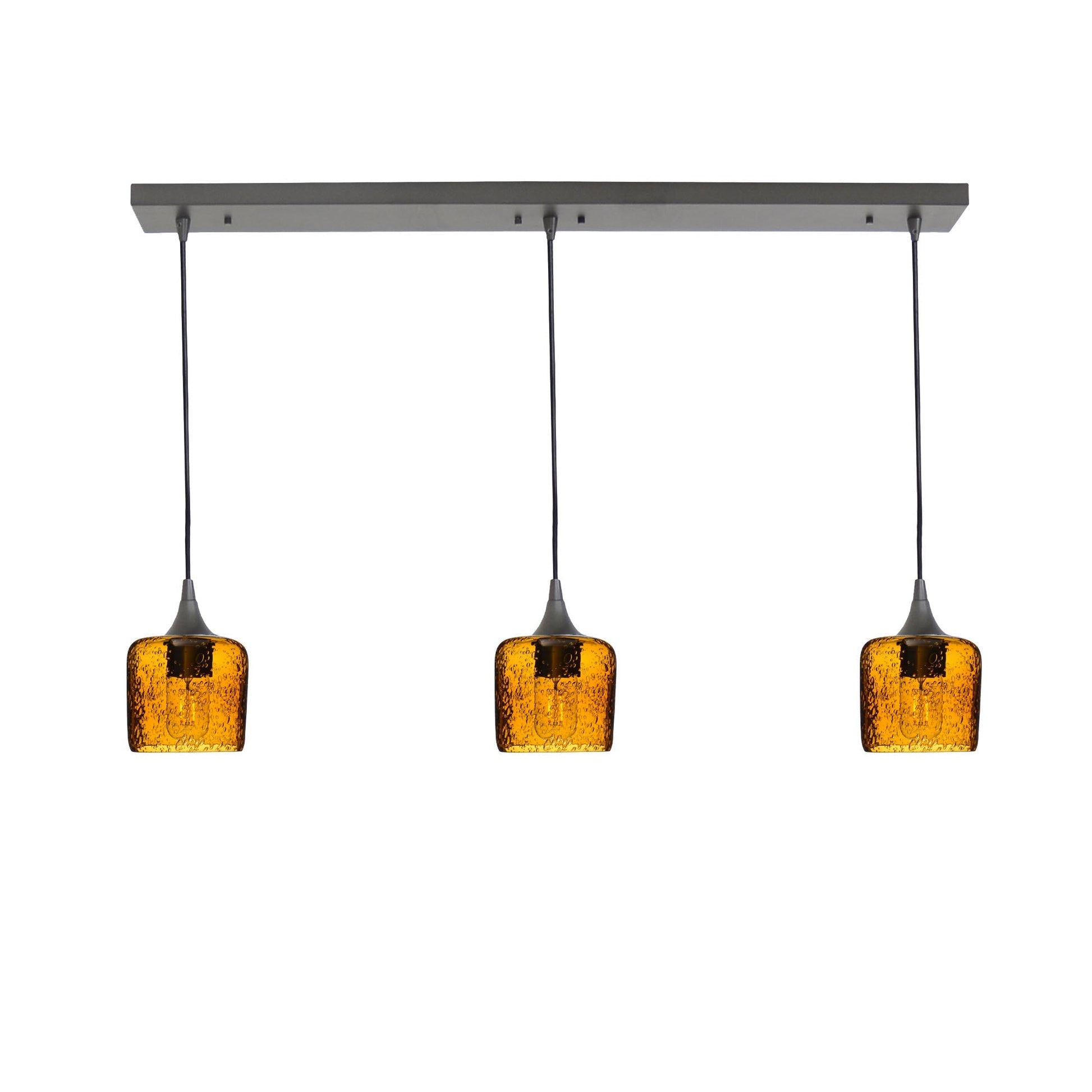 601 3 Pendant Linear Chandelier-Glass-Bicycle Glass Co - Hotshop-Antique Bronze - 4ft Downrod-Lunar-Golden Amber-Bicycle Glass Co